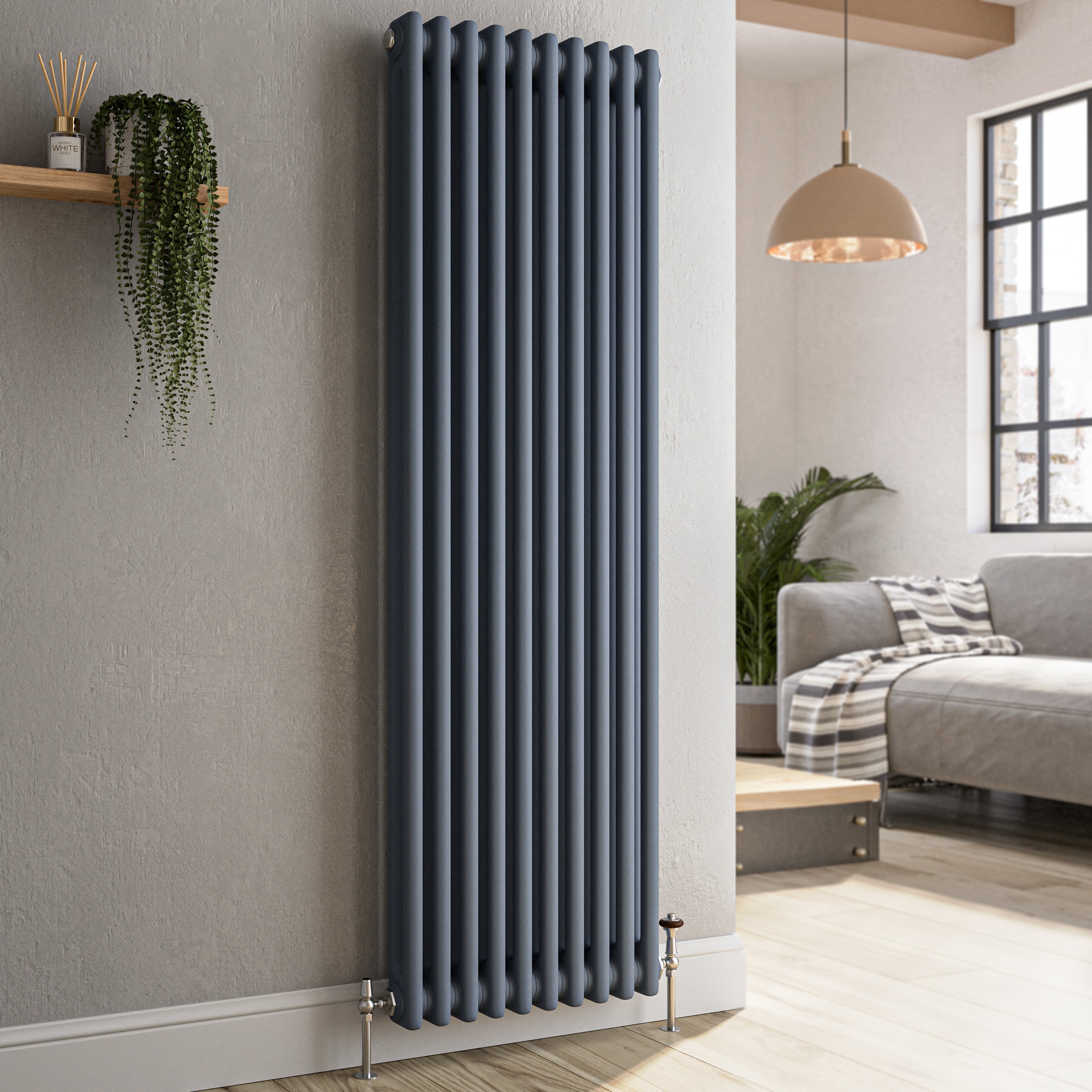 Reggio Anthracite Vertical Double Column Traditional Radiator 1500X470mm 3715 Btu - Cast Iron Style