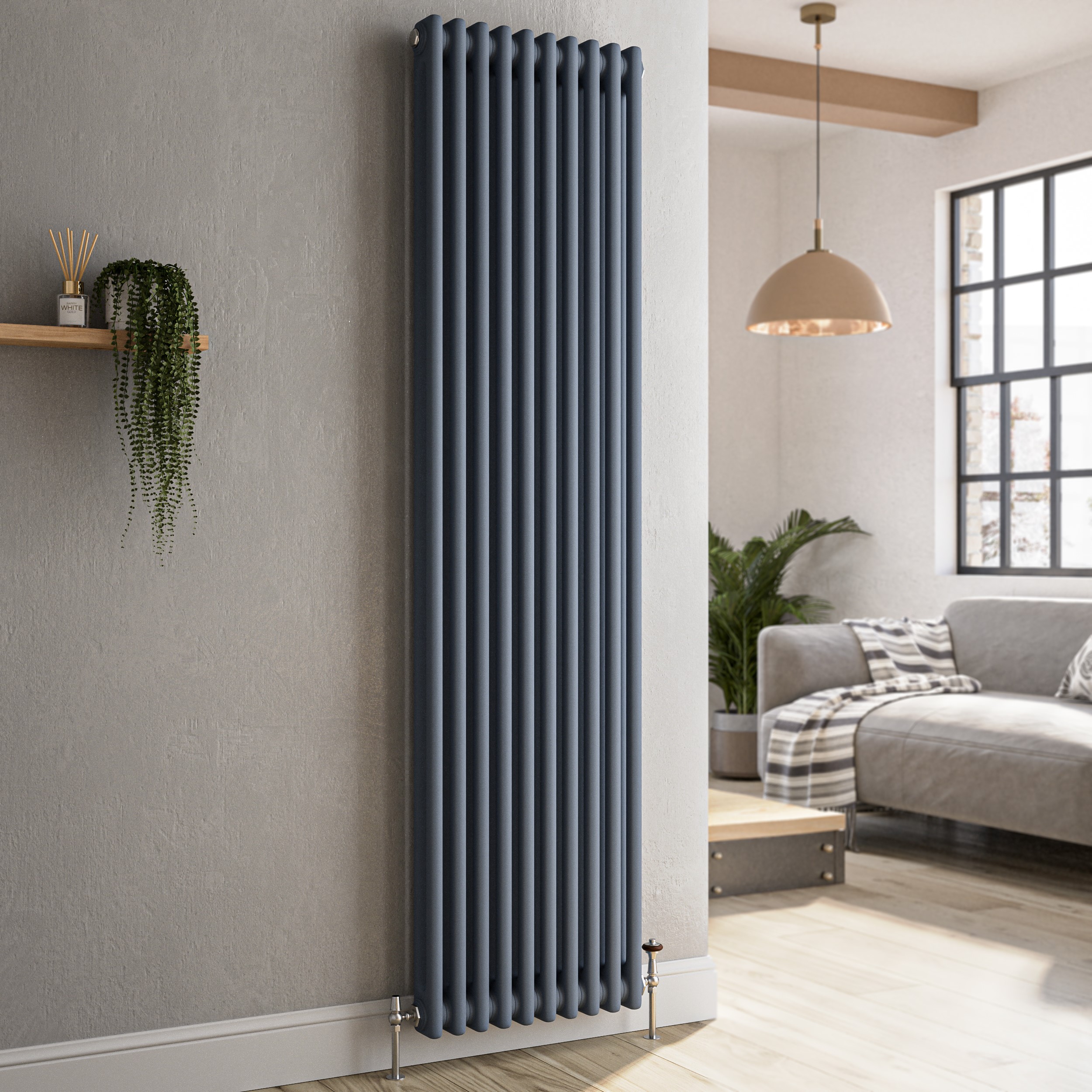 Reggio Anthracite Vertical Double Column Traditional Radiator 1800X470mm 4399 Btu - Cast Iron Style
