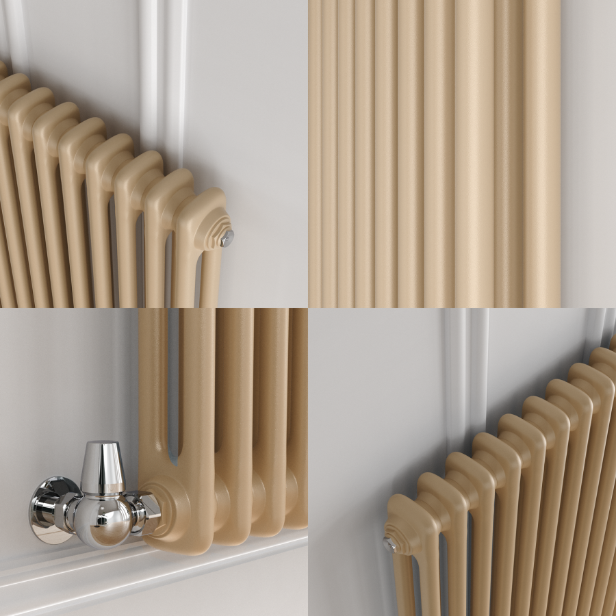Reggio Elk brown Vertical Double Column Traditional Radiator 1800x470mm 4399 BTU - Cast Iron Style