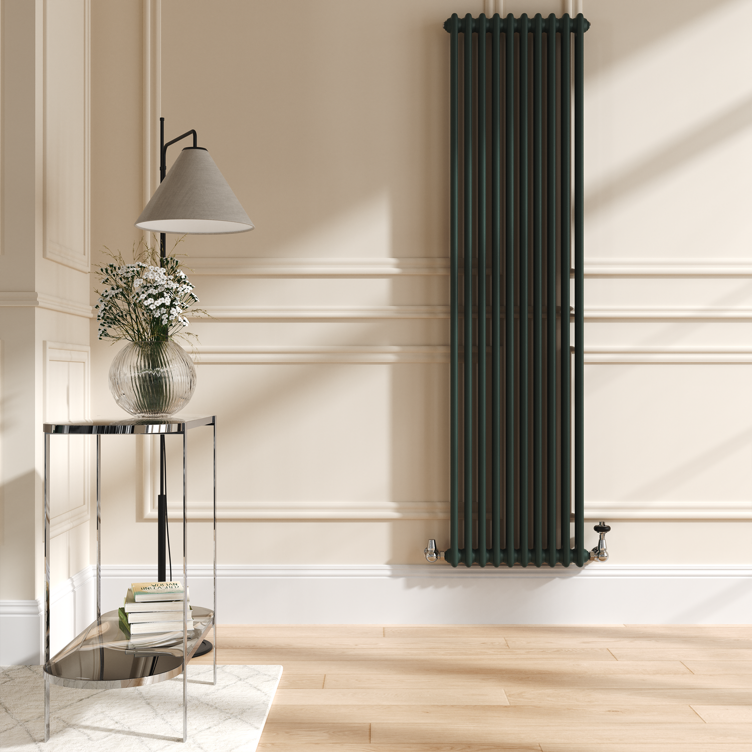 Reggio Green Ever Vertical Double Column Traditional Radiator 1800X470mm 4399 Btu - Cast Iron Style