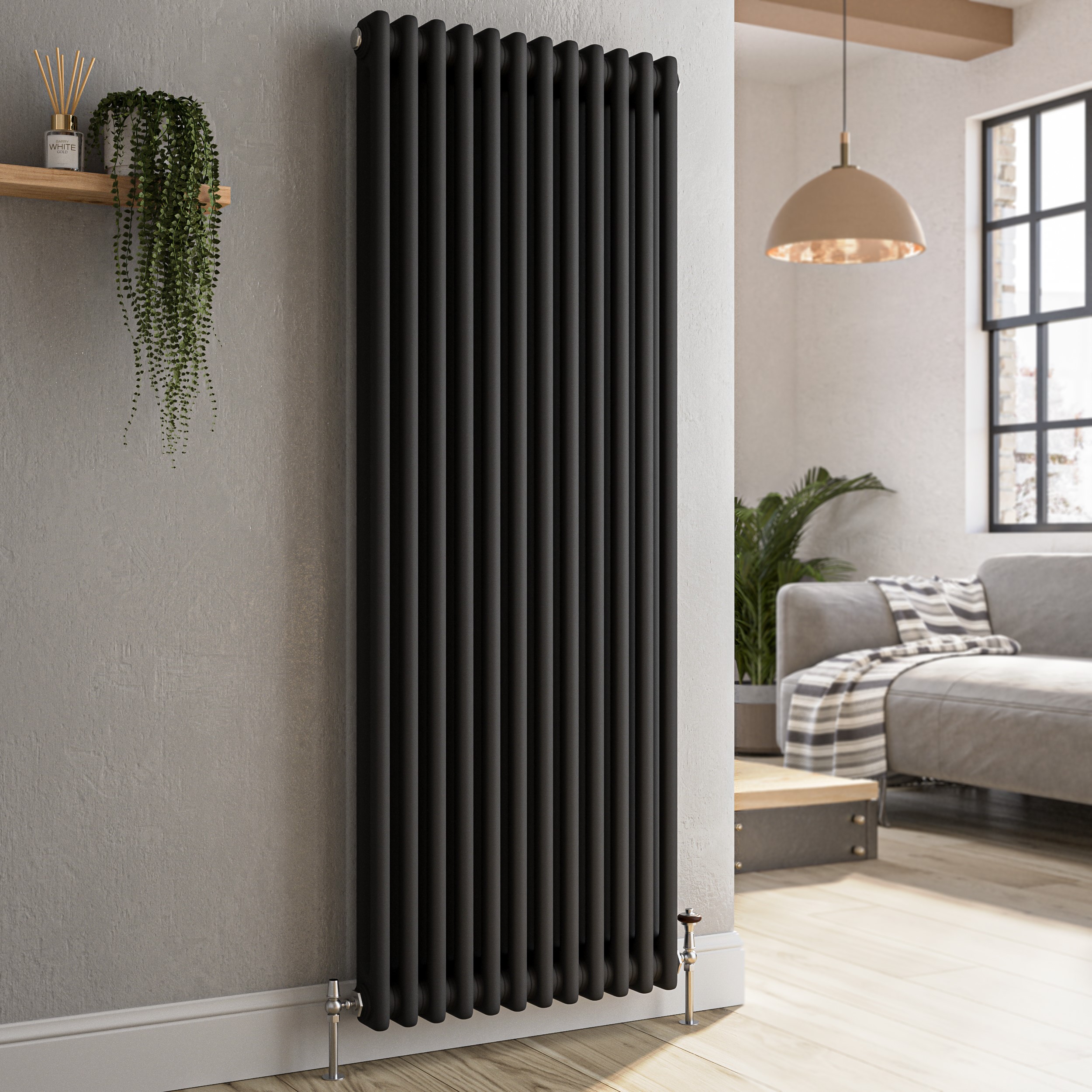 Reggio Midnight Black Vertical Double Column Traditional Radiator ...
