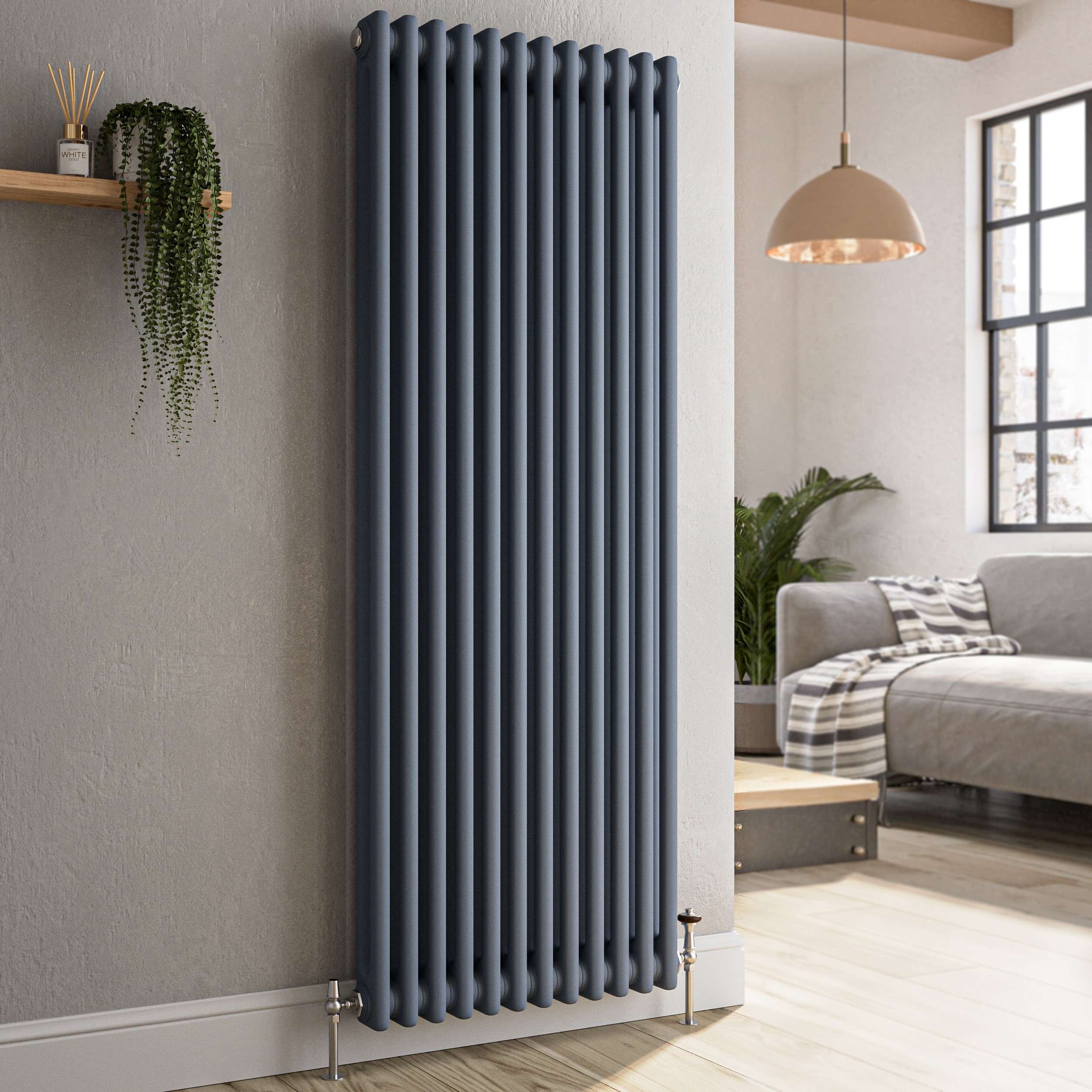 Reggio Anthracite Vertical Double Column Traditional Radiator 1500X560mm 4458 Btu - Cast Iron Style