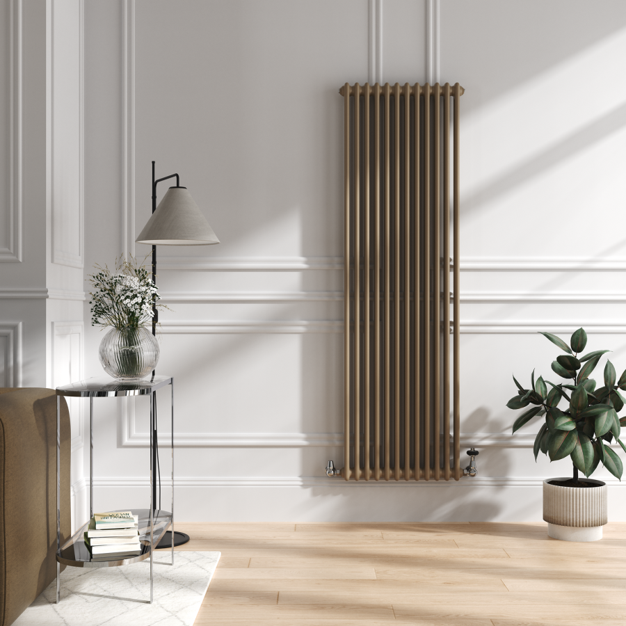 Reggio Beige grey Vertical Double Column Traditional Radiator 1800x560mm 5279 BTU - Cast Iron Style