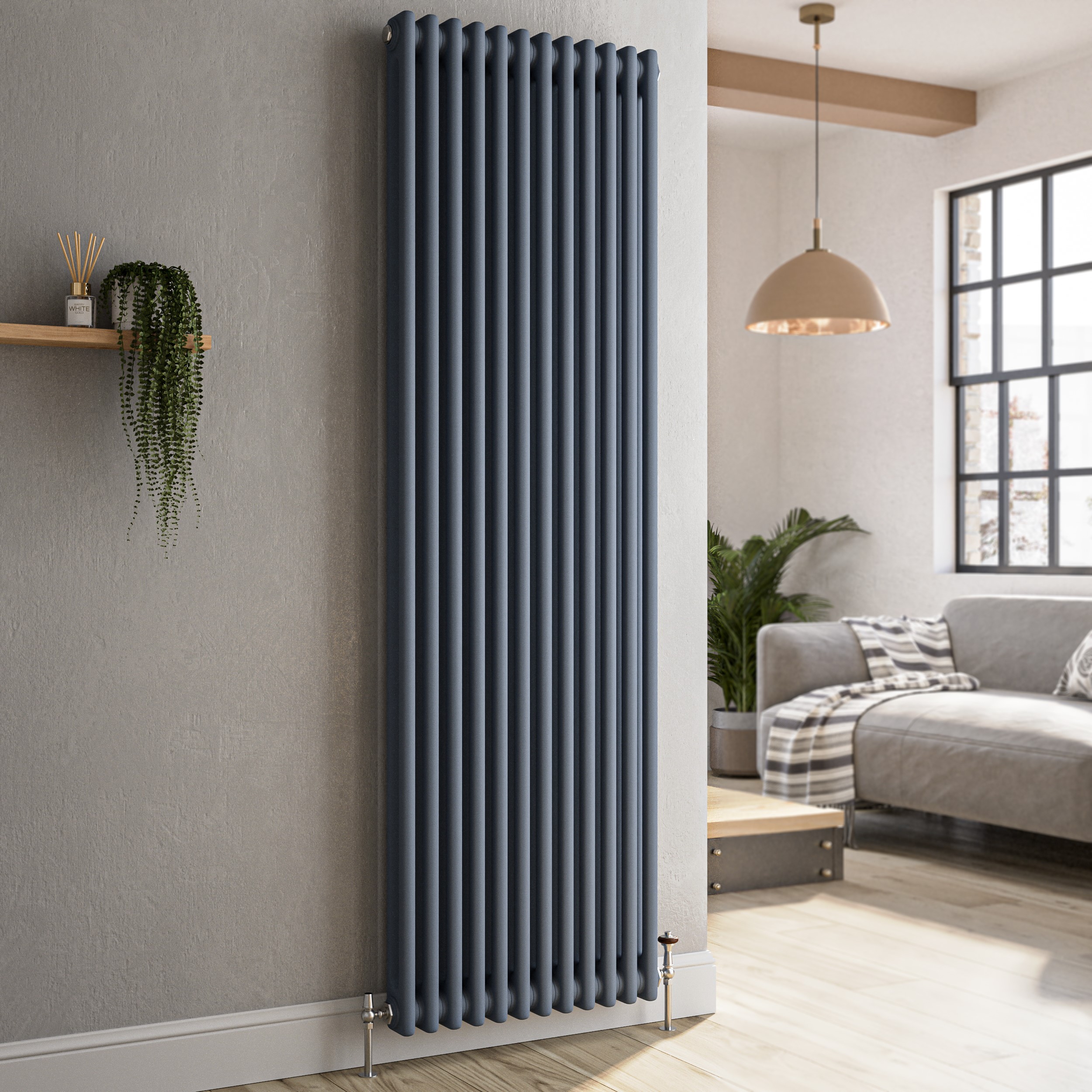 Reggio Anthracite Vertical Double Column Traditional Radiator 1800X560mm 5279 Btu - Cast Iron Style