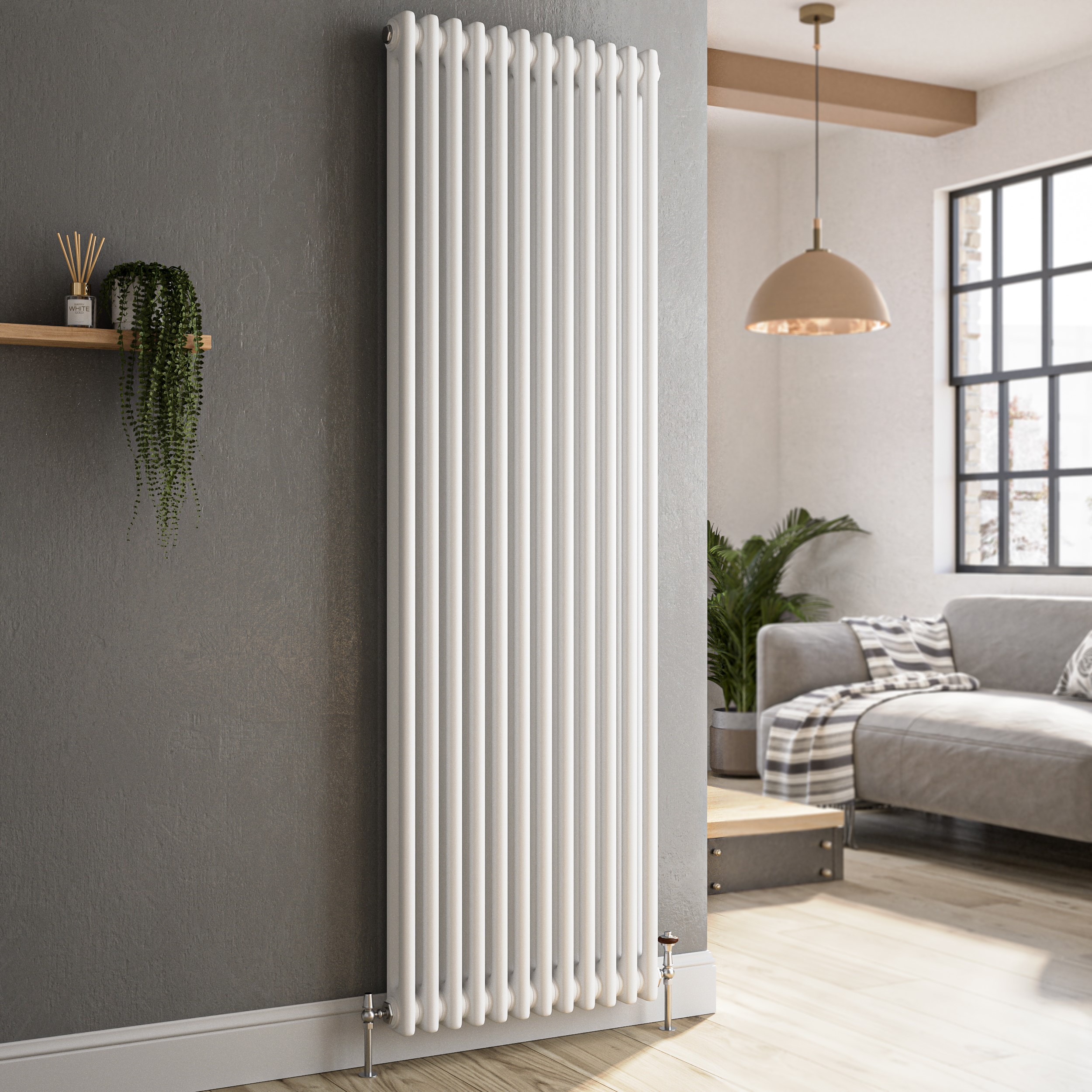 Reggio White Vertical Double Column Traditional Radiator 1800X560mm 5279 Btu - Cast Iron Style