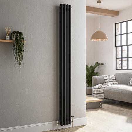 Reggio Midnight Black Vertical Double Column Traditional Radiator