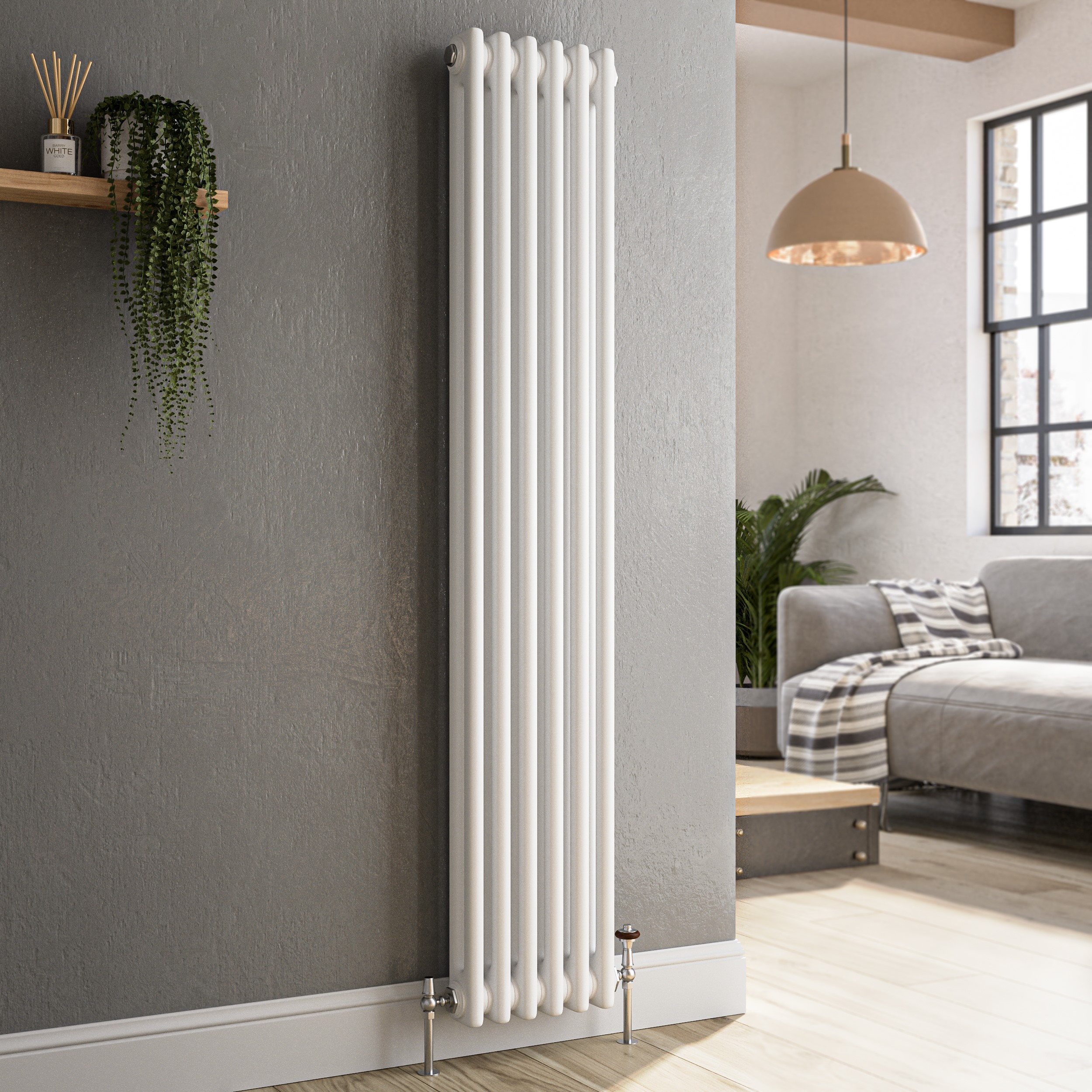 Reggio Vertical Double Column Traditional Radiator 1500X290mm 2229 Btu Cast Iron Style VCD6-1500-WCT - Image 2