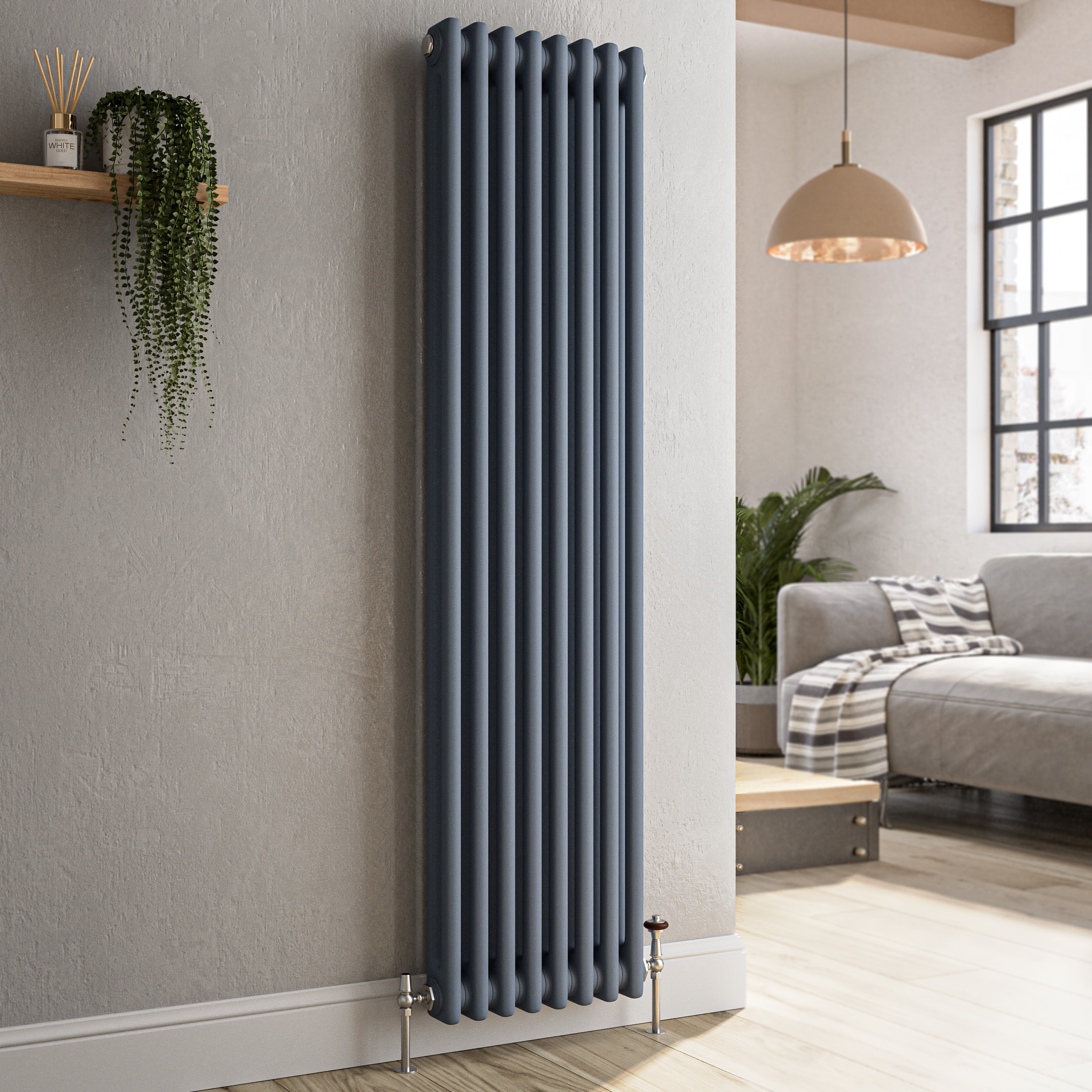 Reggio Anthracite Vertical Double Column Traditional Radiator 1500X380mm 2972 Btu - Cast Iron Style