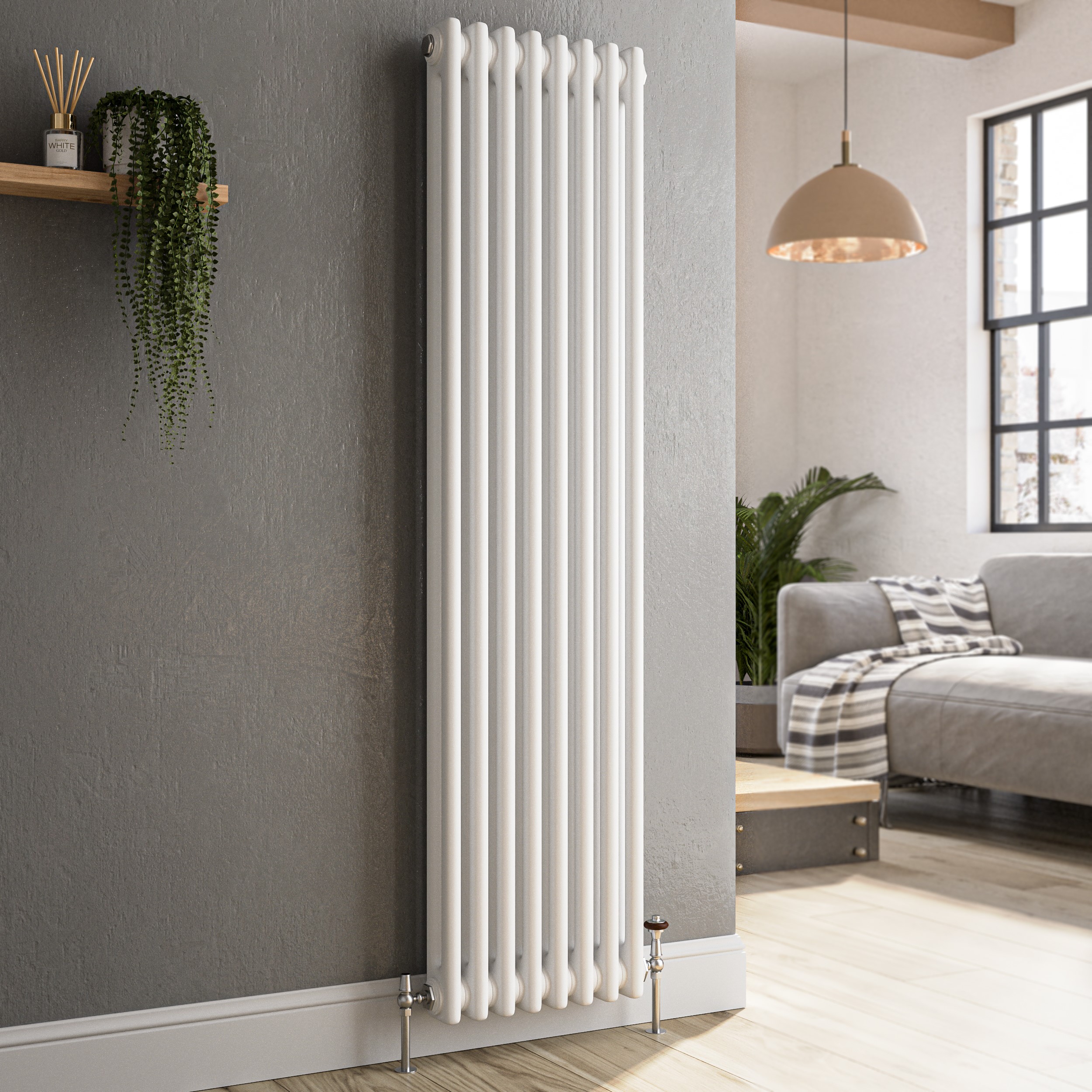 Reggio White Vertical Double Column Traditional Radiator 1500X380mm 2972 Btu - Cast Iron Style