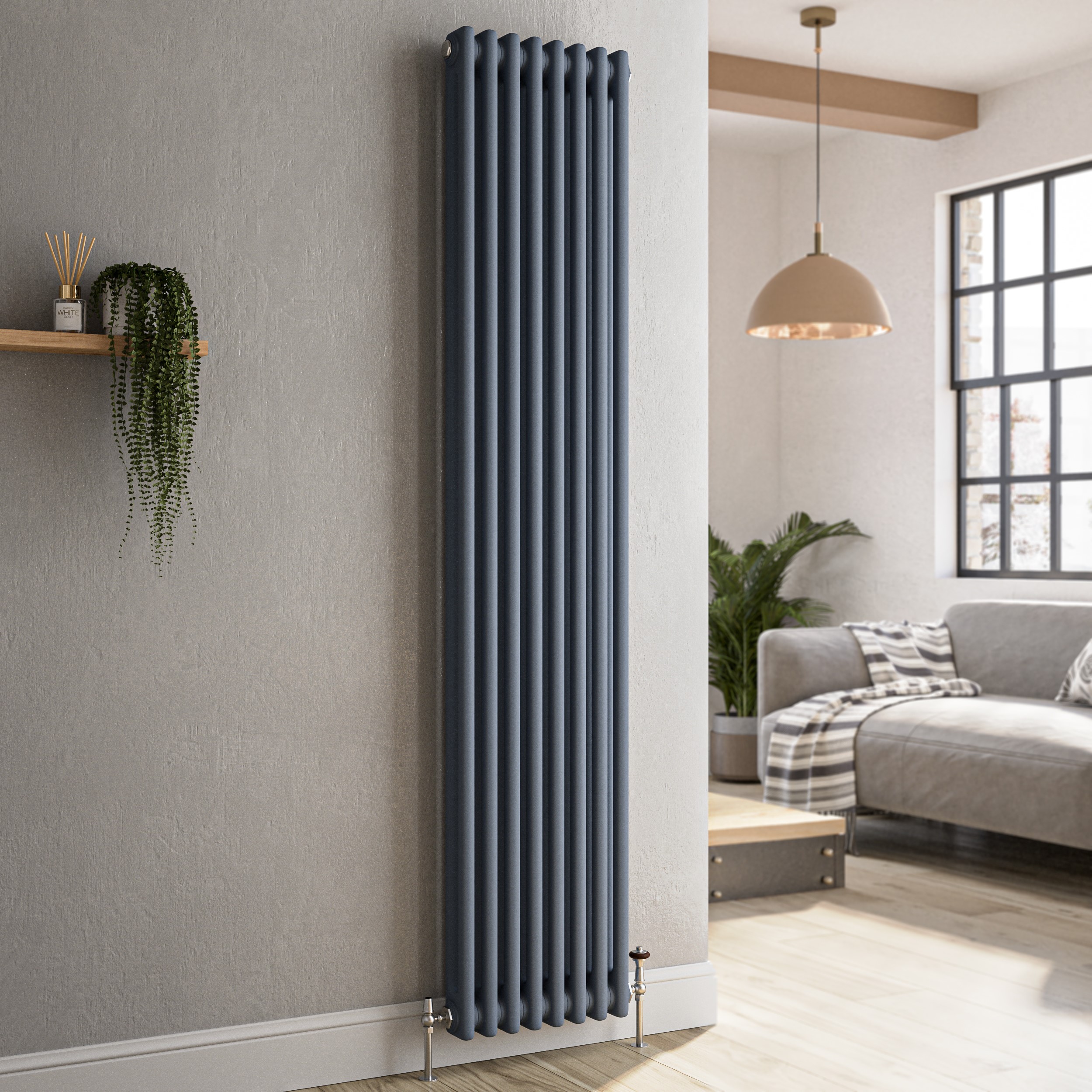 Reggio Anthracite Vertical Double Column Traditional Radiator 1800X380mm 3519 Btu - Cast Iron Style