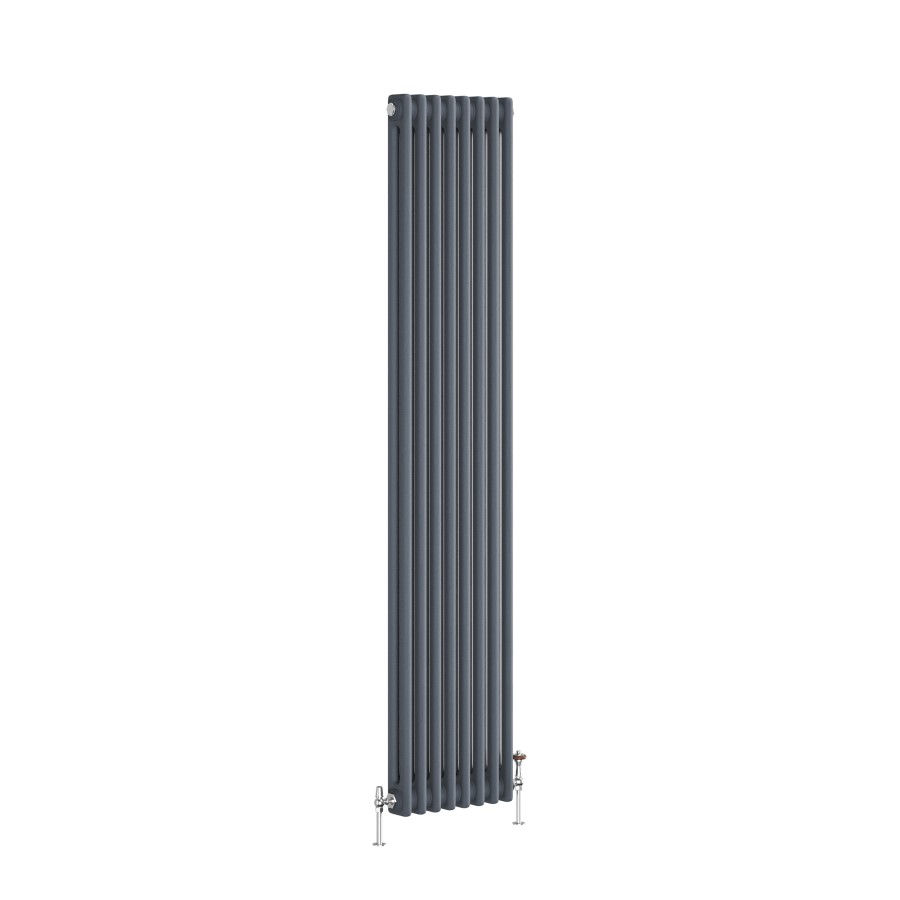 Reggio Anthracite Vertical Double Column Traditional Radiator 1800x380mm 3519 BTU - Cast Iron Style