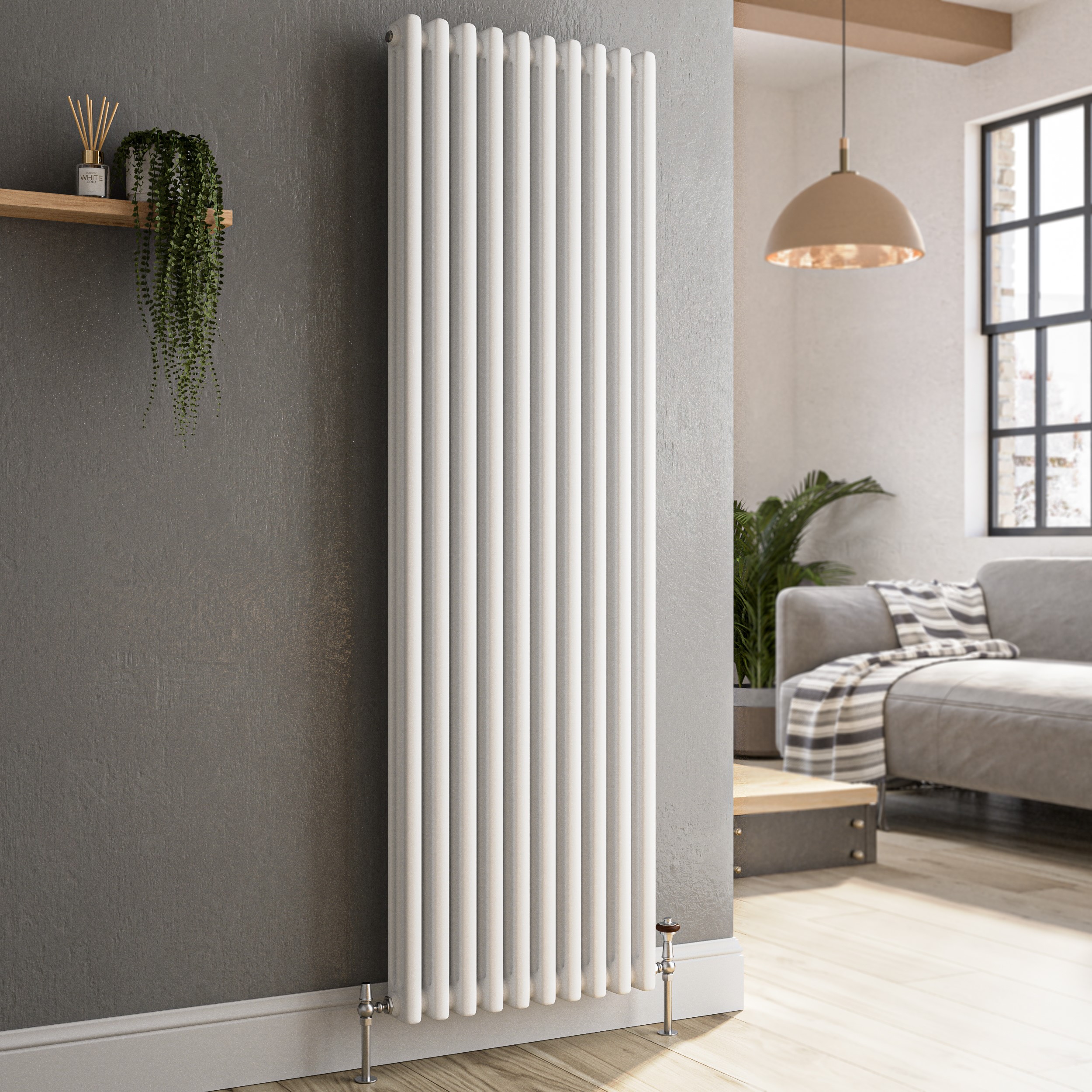 Reggio White Vertical Triple Column Traditional Radiator 1500X470mm 4688 Btu - Cast Iron Style