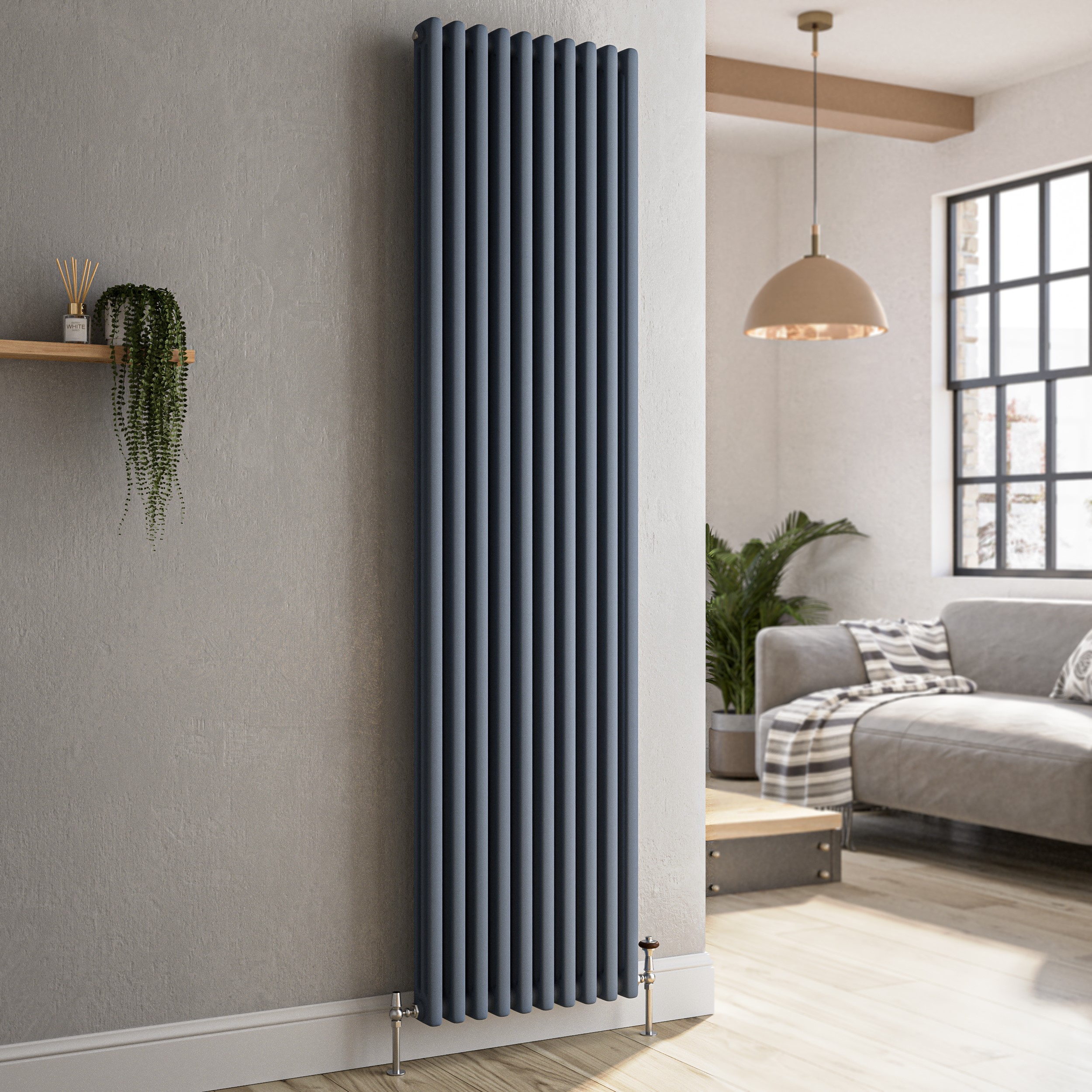 Reggio Anthracite Vertical Triple Column Traditional Radiator 1800X470mm 5545 Btu - Cast Iron Style
