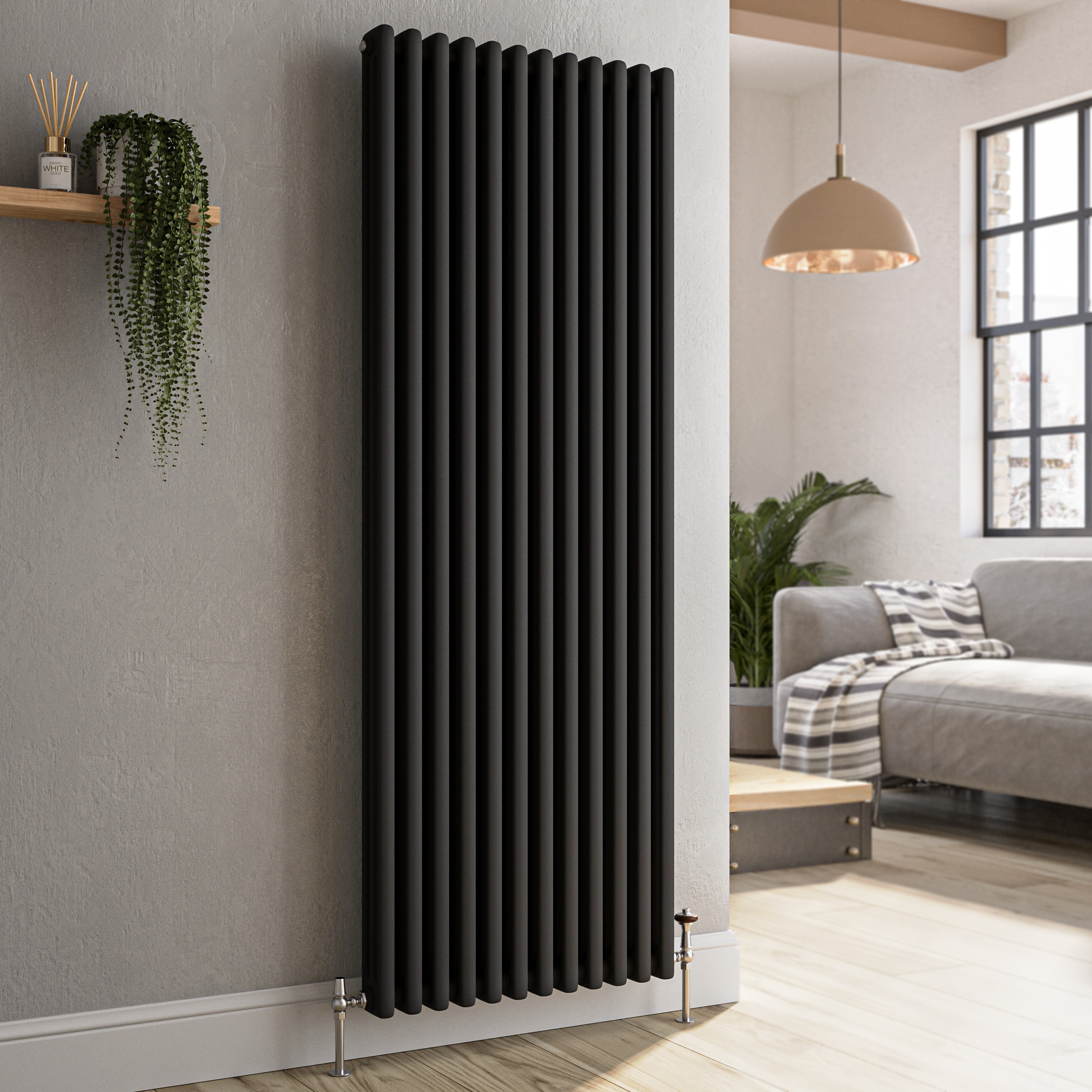 Reggio Midnight Black Vertical Triple Column Traditional Radiator 1500X560mm 5626 Btu - Cast Iron Style