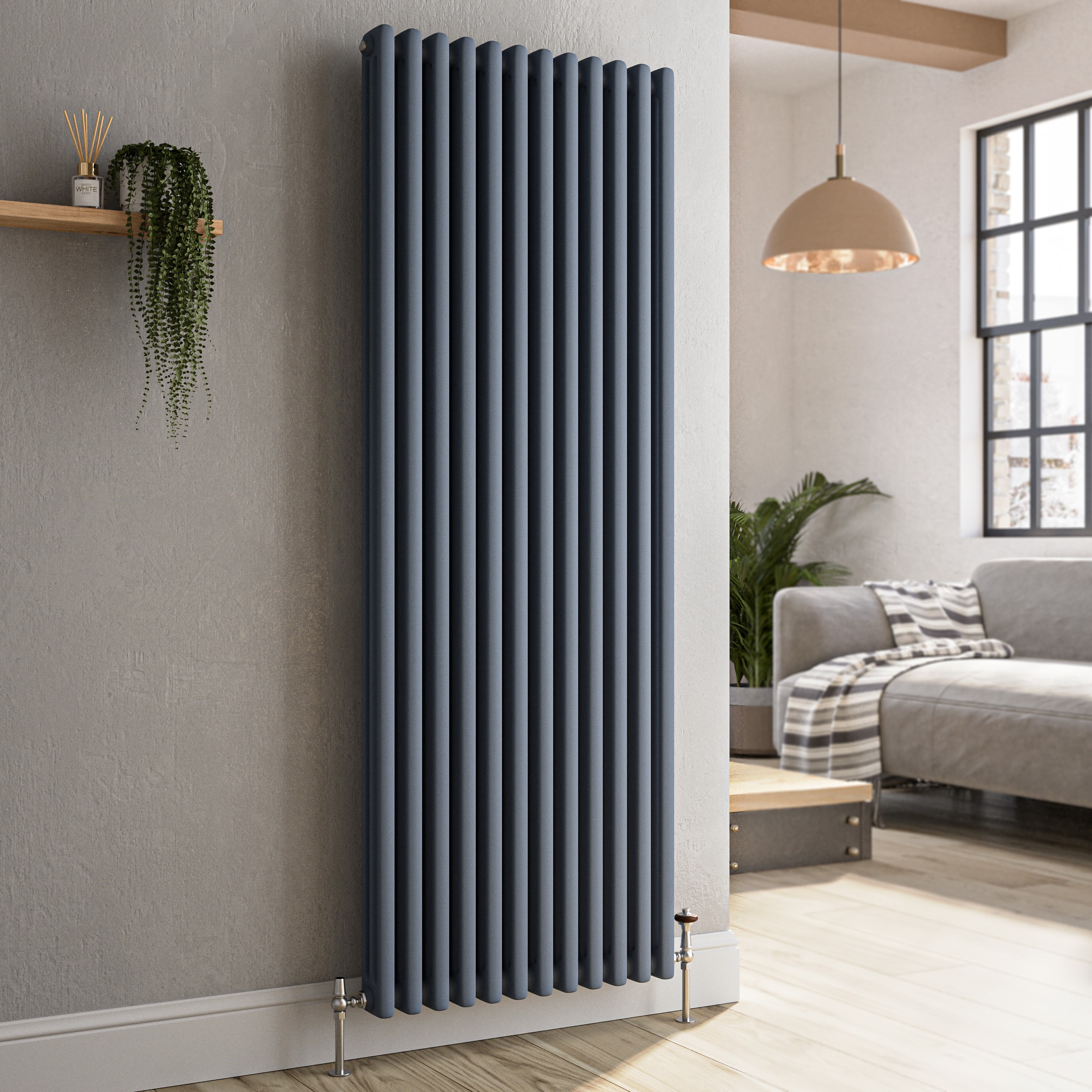 Reggio Anthracite Vertical Triple Column Traditional Radiator 1500X560mm 5626 Btu - Cast Iron Style