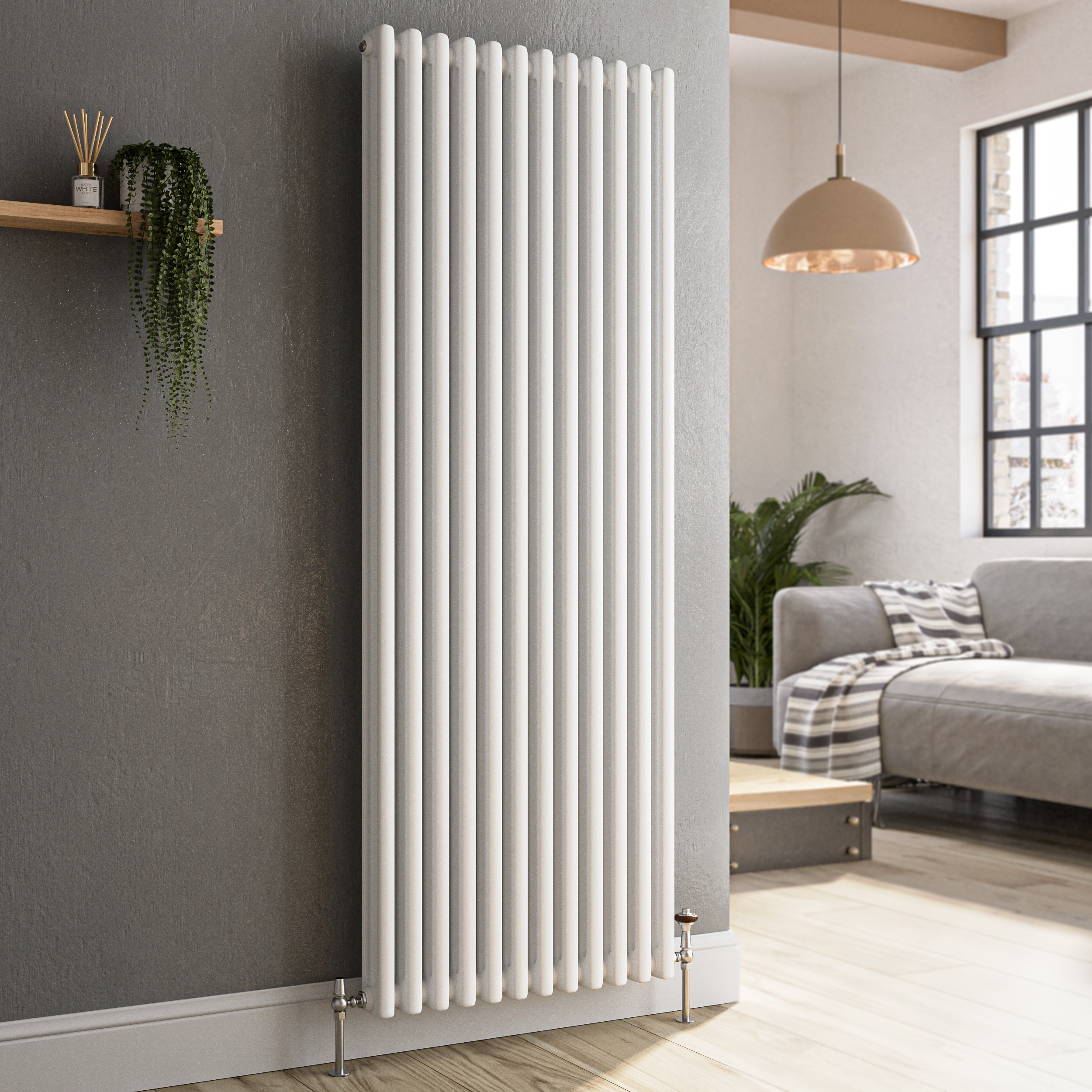 Reggio White Vertical Triple Column Traditional Radiator 1500X560mm 5626 Btu - Cast Iron Style