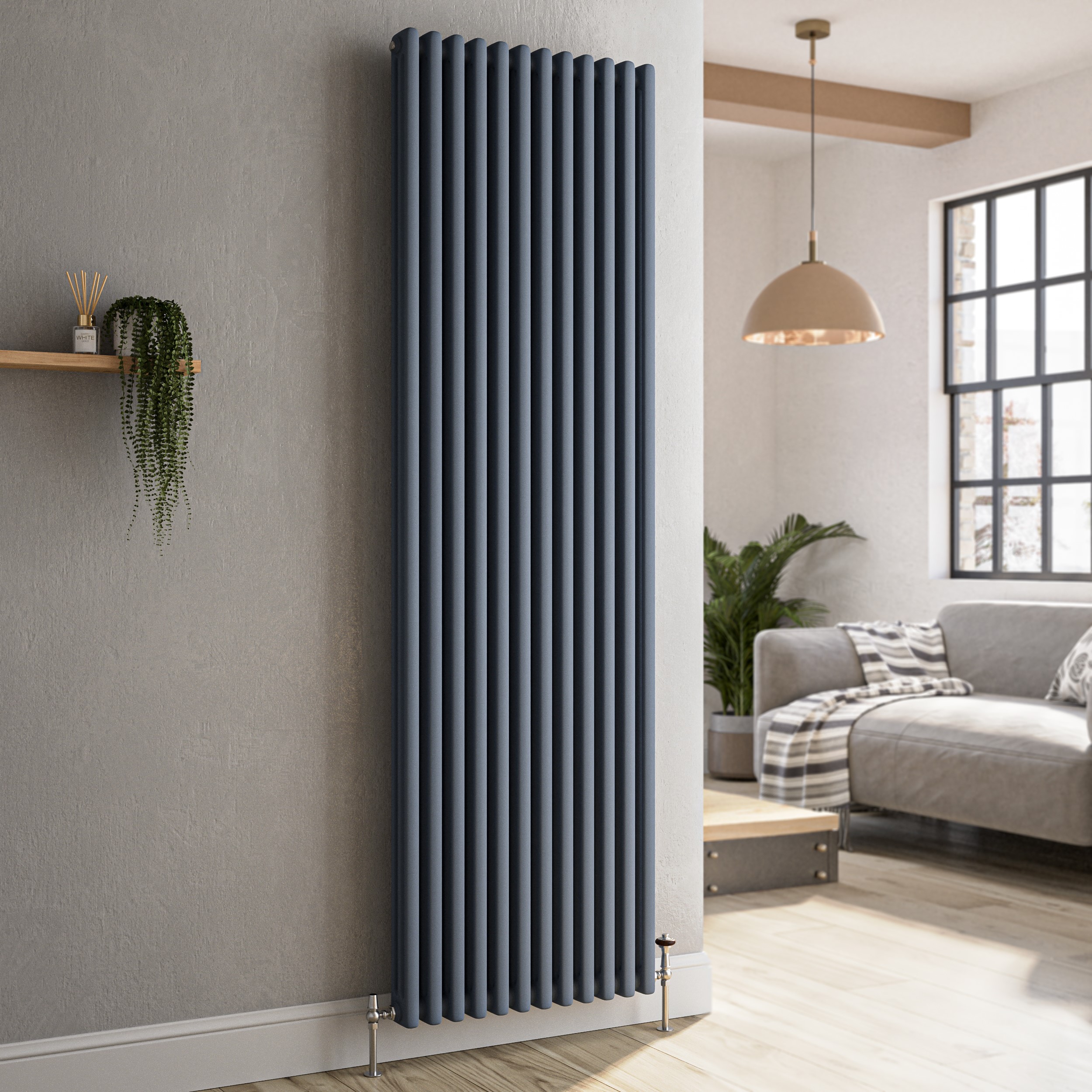 Reggio Anthracite Vertical Triple Column Traditional Radiator 1800X560mm 6654 Btu - Cast Iron Style