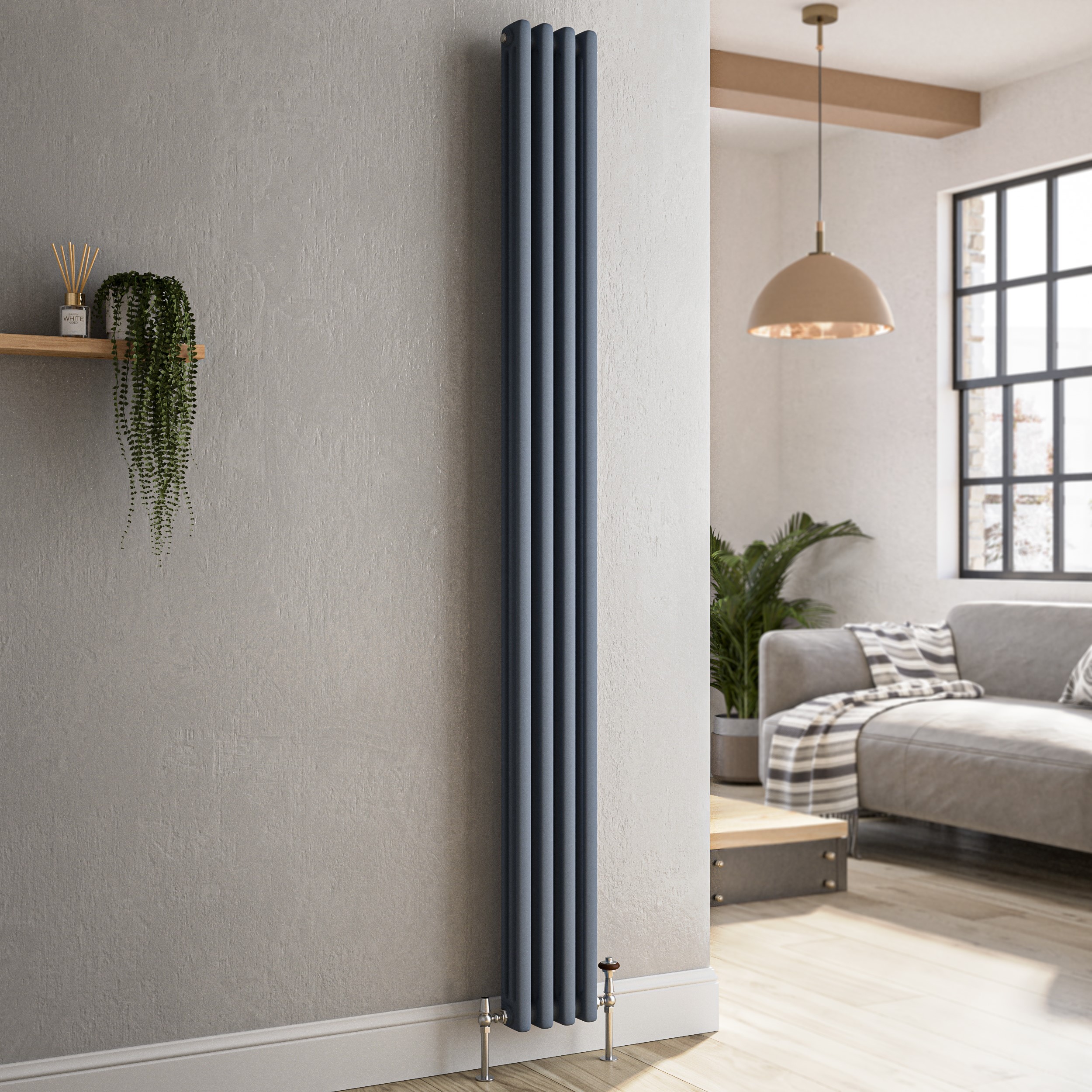 Reggio Anthracite Vertical Triple Column Traditional Radiator 1800X200mm 2218 Btu - Cast Iron Style