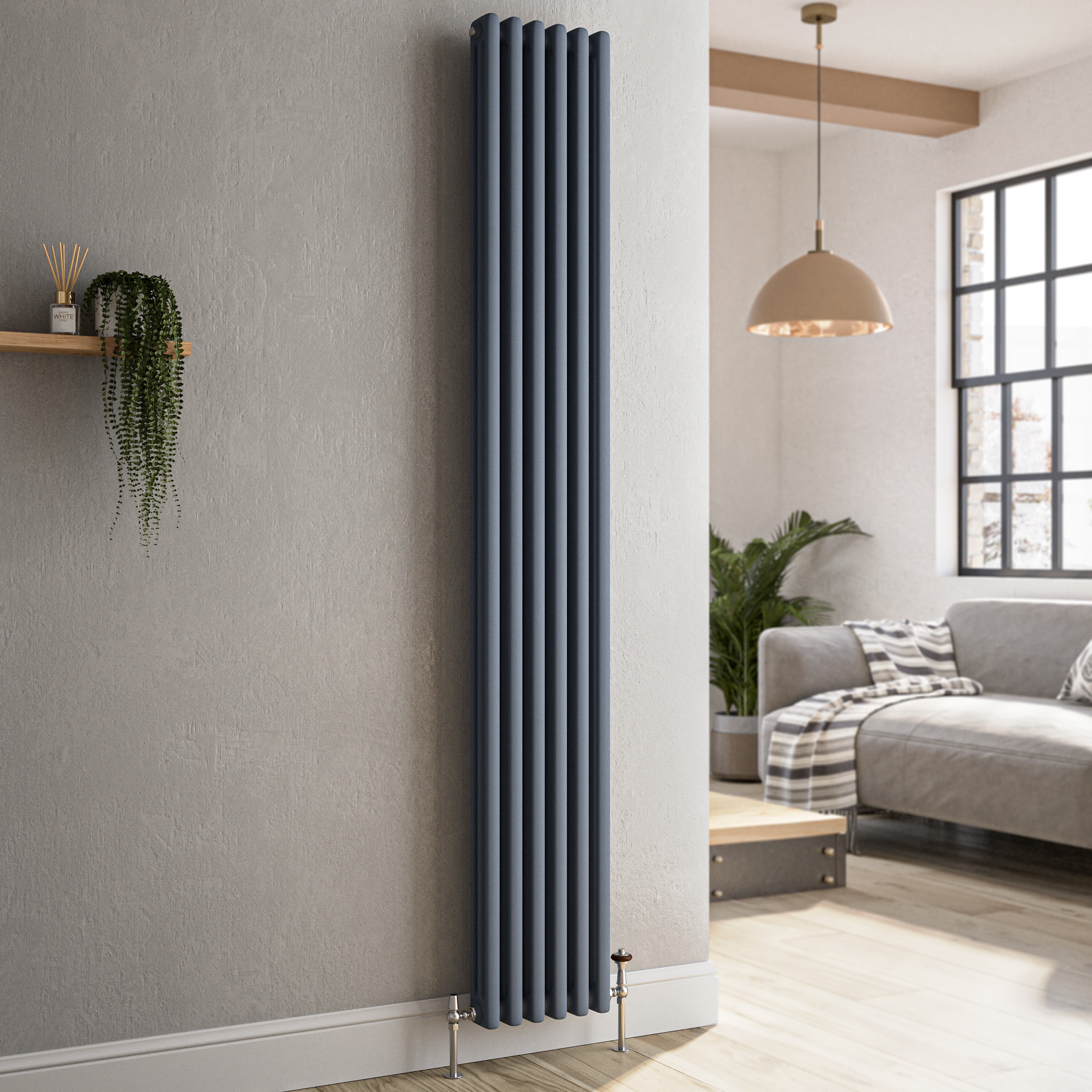 Reggio Anthracite Vertical Triple Column Traditional Radiator 1800X290mm 3327 Btu - Cast Iron Style