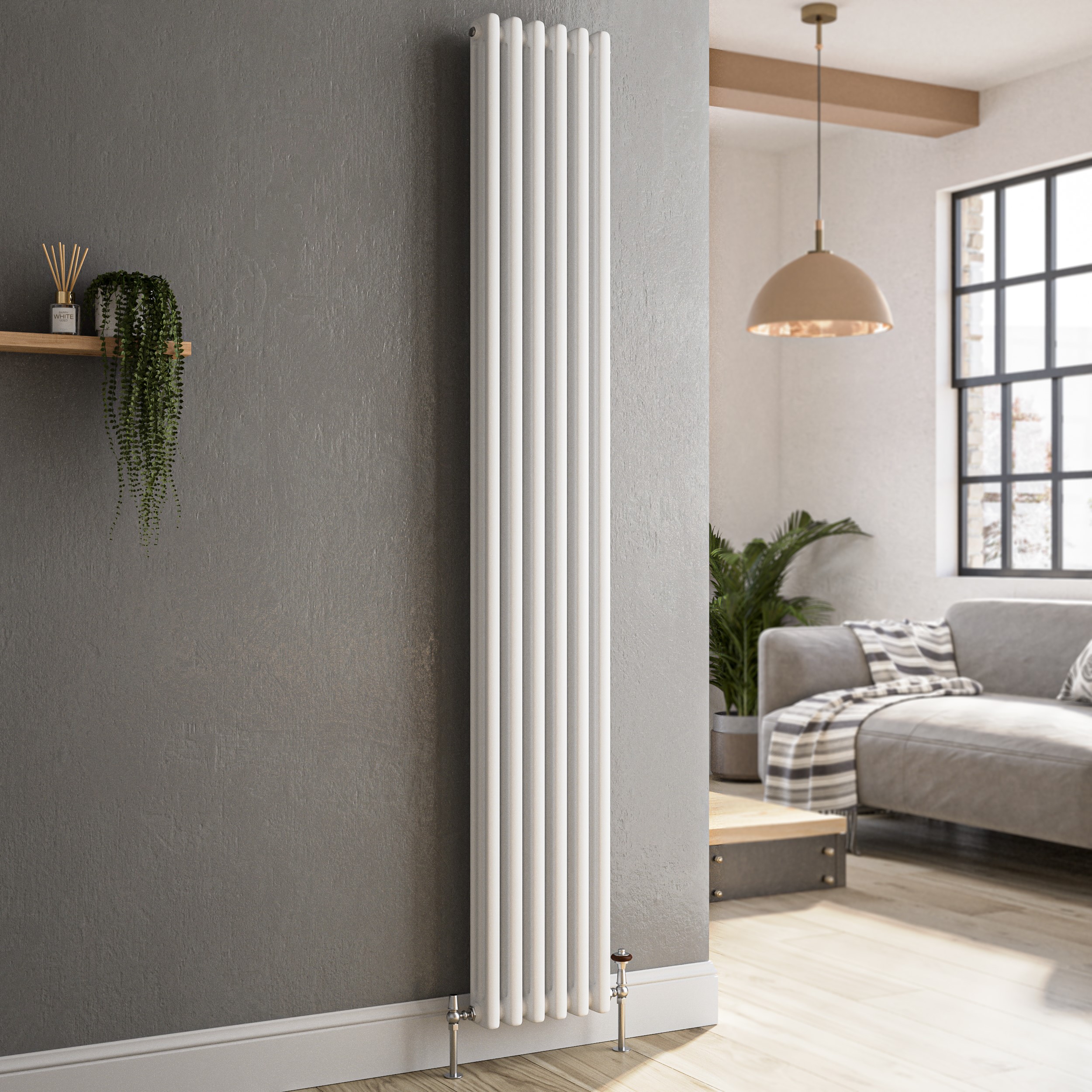 Reggio White Vertical Triple Column Traditional Radiator 1800X290mm 3327 Btu - Cast Iron Style