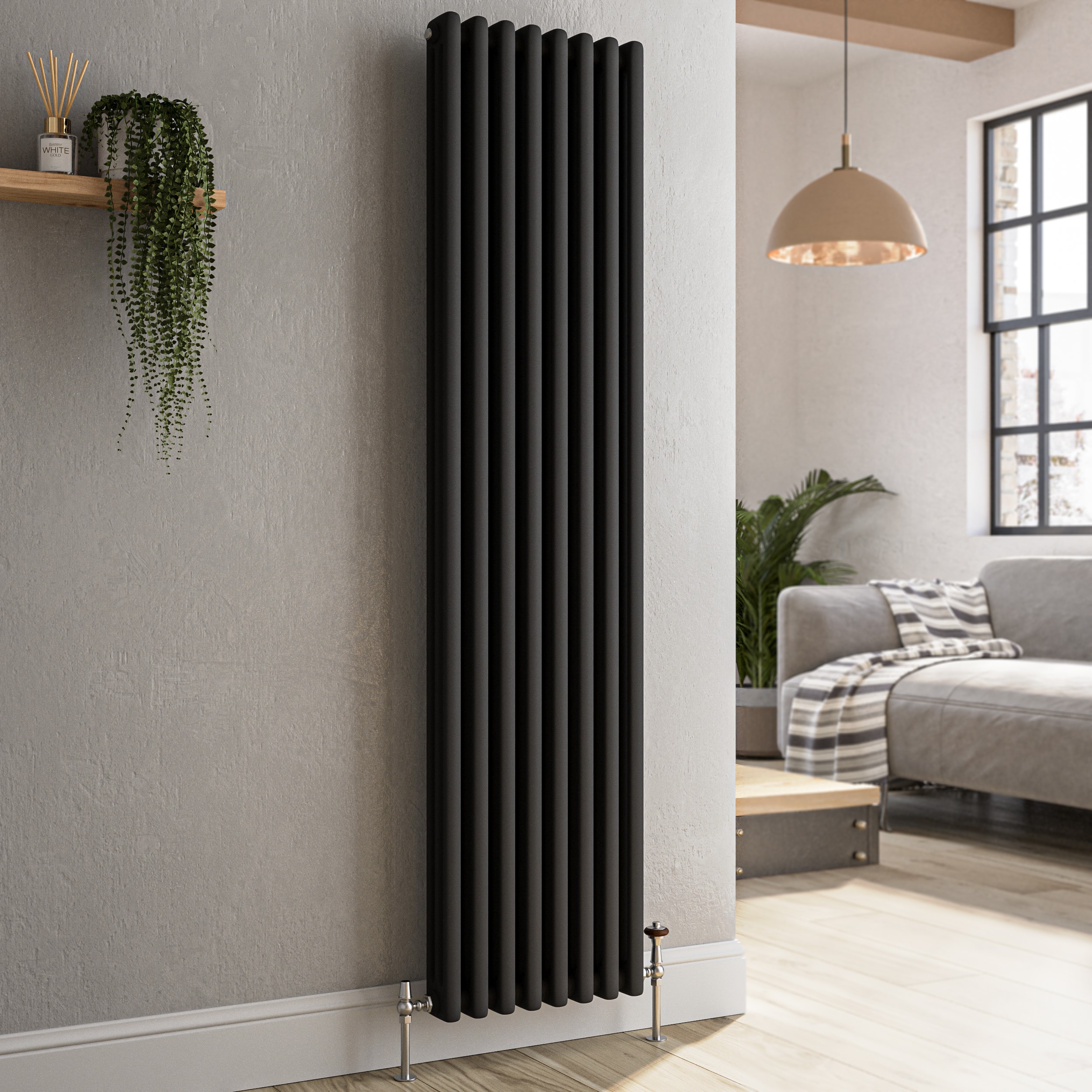 Reggio Midnight Black Vertical Triple Column Traditional Radiator 1500X380mm 3751 Btu - Cast Iron Style