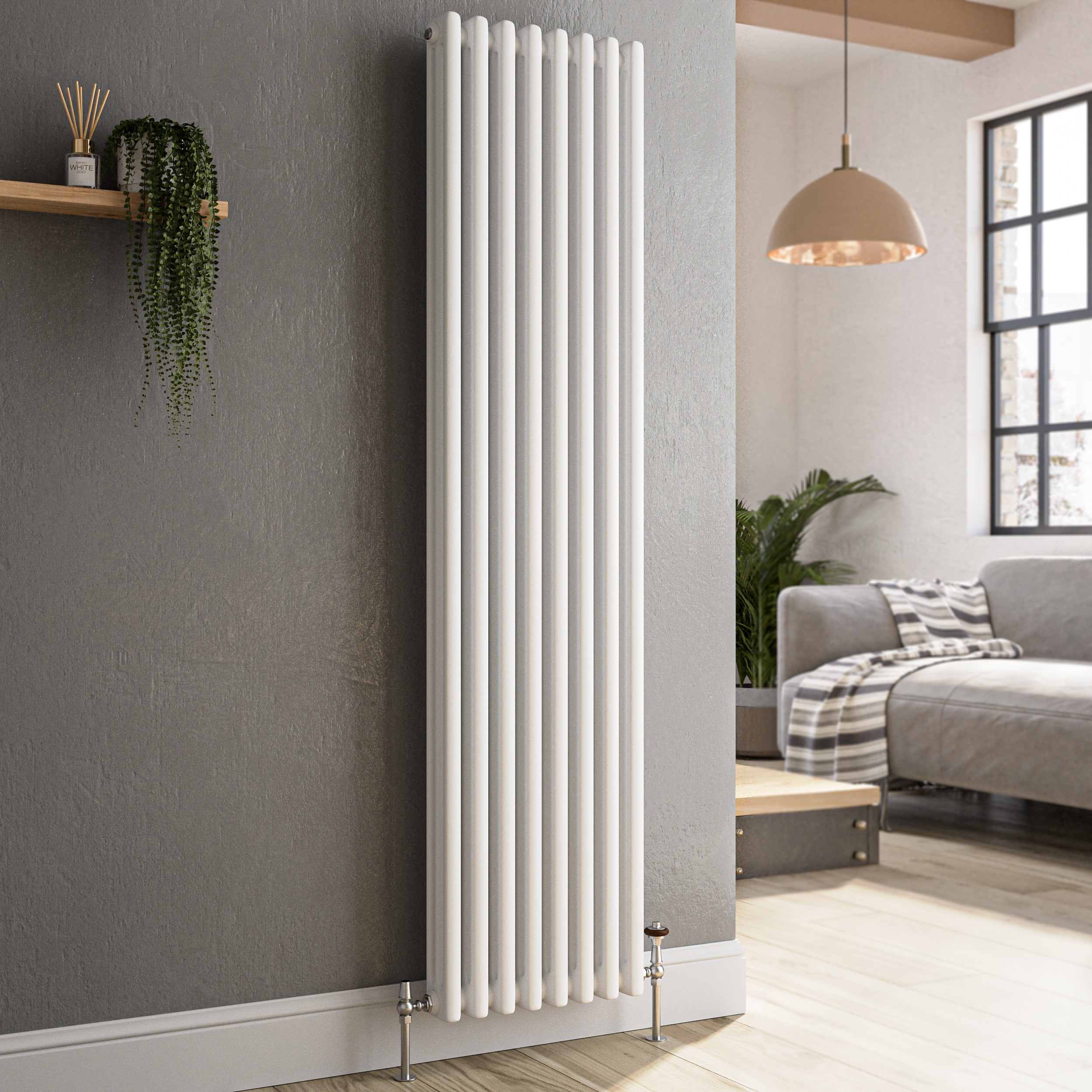 Reggio White Vertical Triple Column Traditional Radiator 1500X380mm 3751 Btu - Cast Iron Style