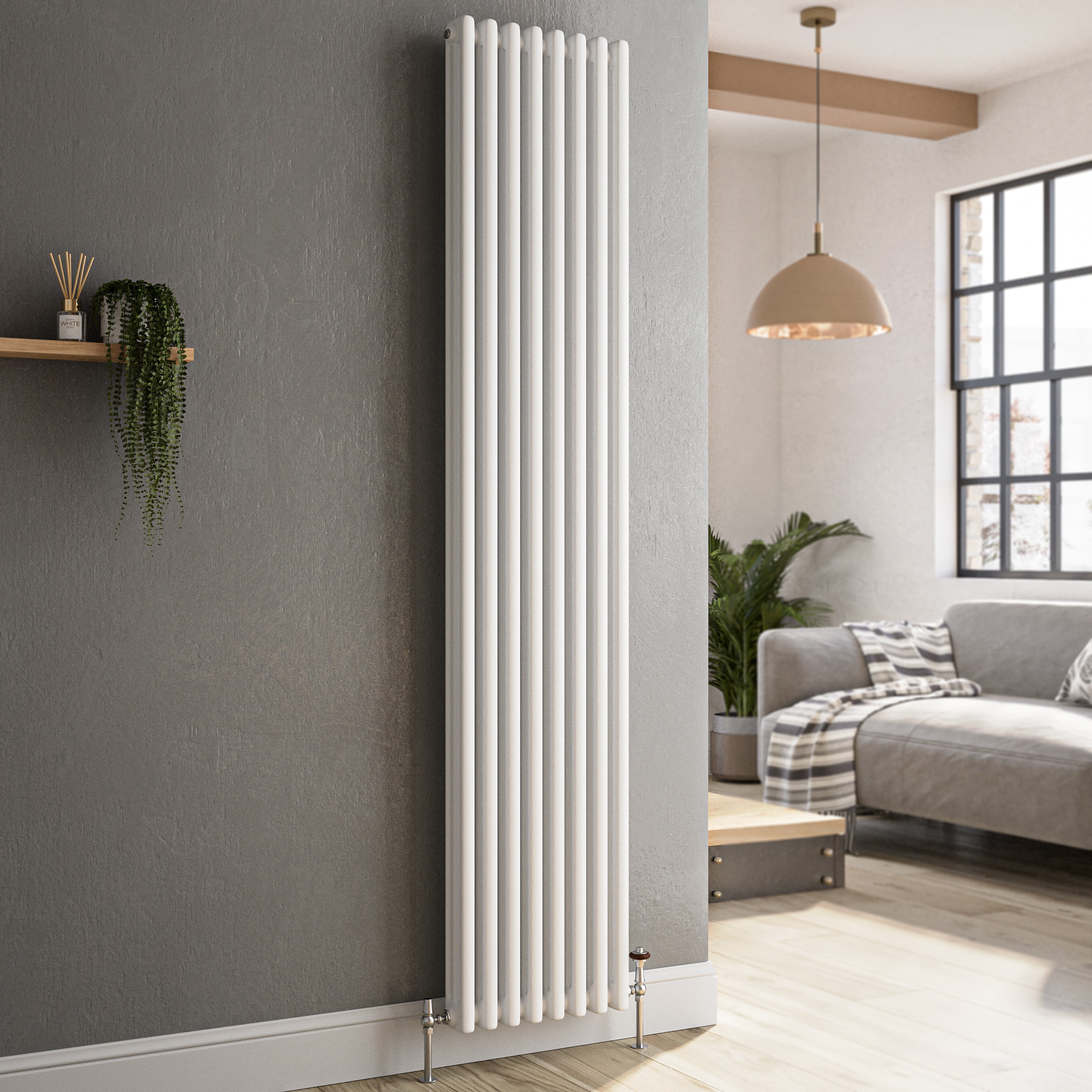 Reggio White Vertical Triple Column Traditional Radiator 1800X380mm 4436 Btu - Cast Iron Style
