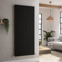 Riace Midnight Black Vertical Flat Designer Radiator 1600x680mm Double Panel 6145 BTU Riace Midnight Black Vertical Flat Designer Radiator 1600x680mm Double Panel 6145 BTU
