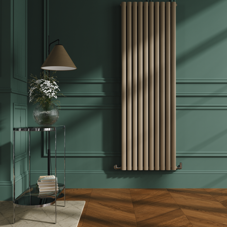 Sorrento Beige grey Vertical Oval Designer Radiator 1800x590mm Double Panel 6229 BTU
