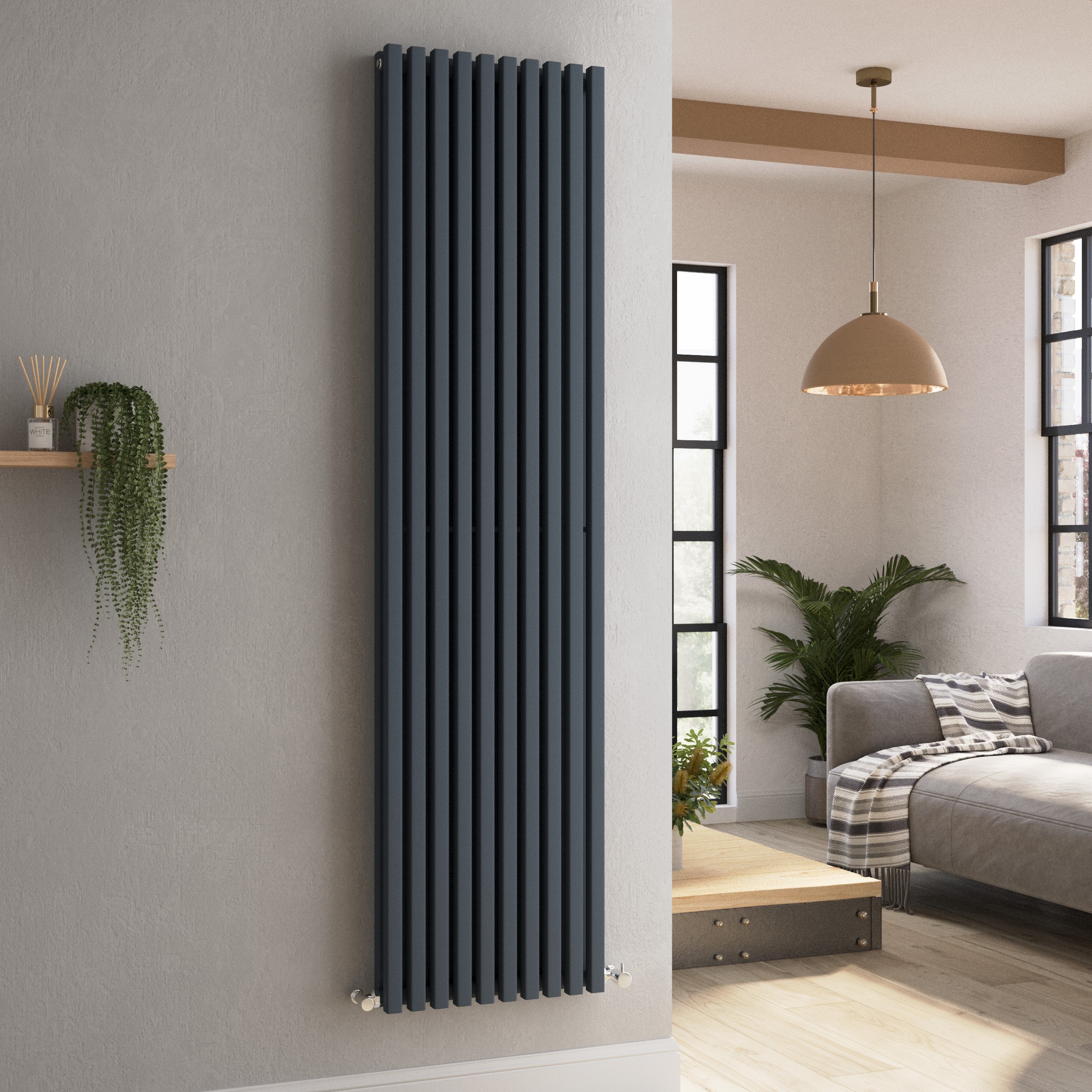 Photos - Radiator Ravello Anthracite Vertical Square Designer  1800x450mm Double Panel 5357 BTU Anthracite VD10-1800-DGCS