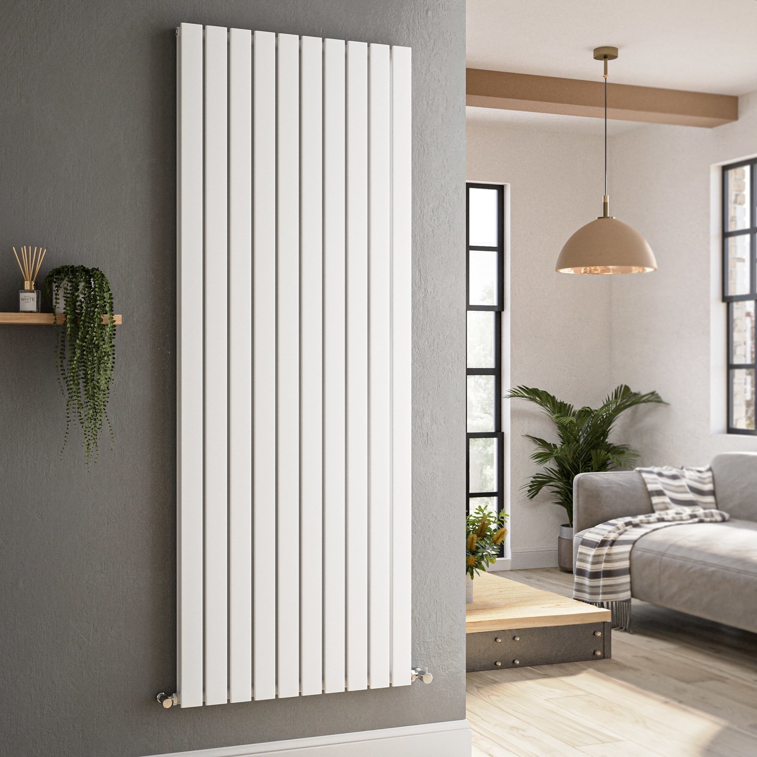 Riace White Vertical Flat Designer Radiator 1800X680mm Double Panel 6947 Btu