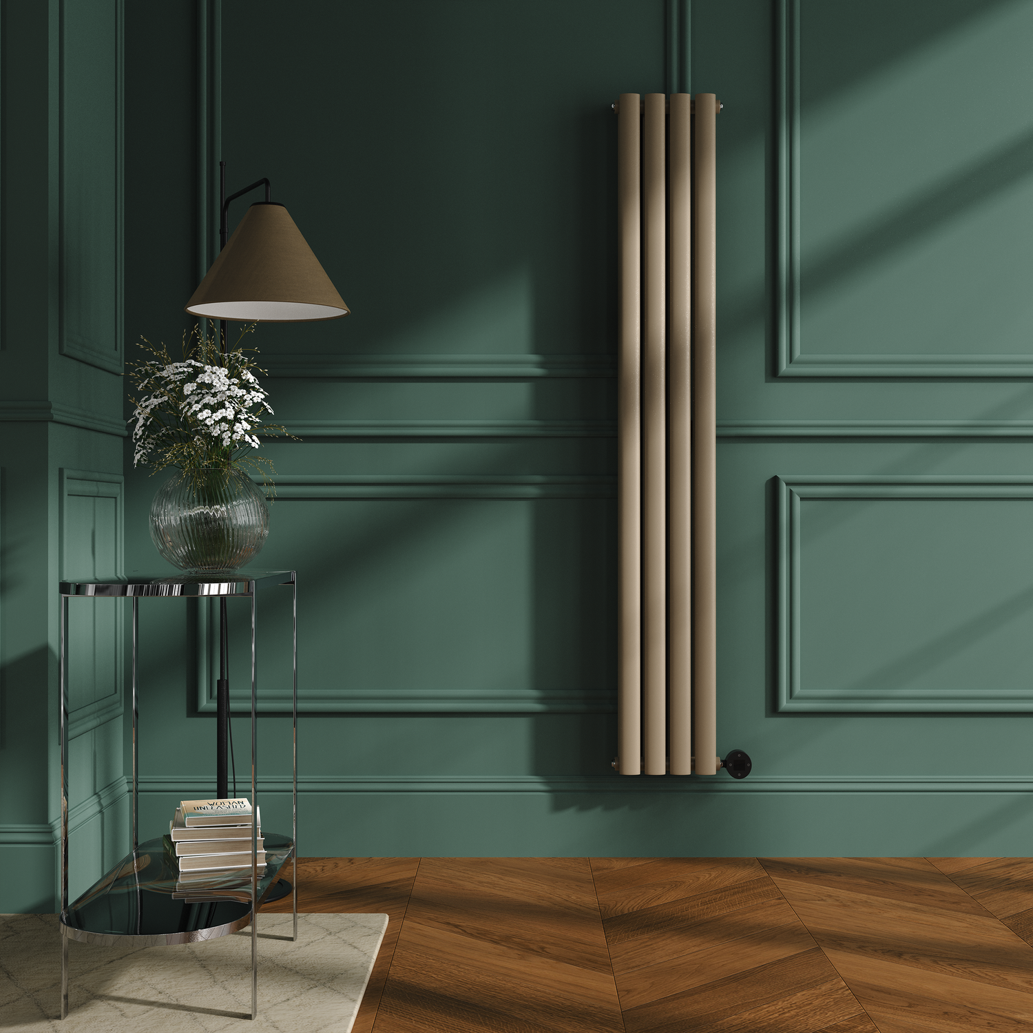 Electriq Beige Grey Vertical Smart Electric Radiator With Wi-Fi Thermostat - 1.2Kw - H1600xw236 - Bathroom Safe