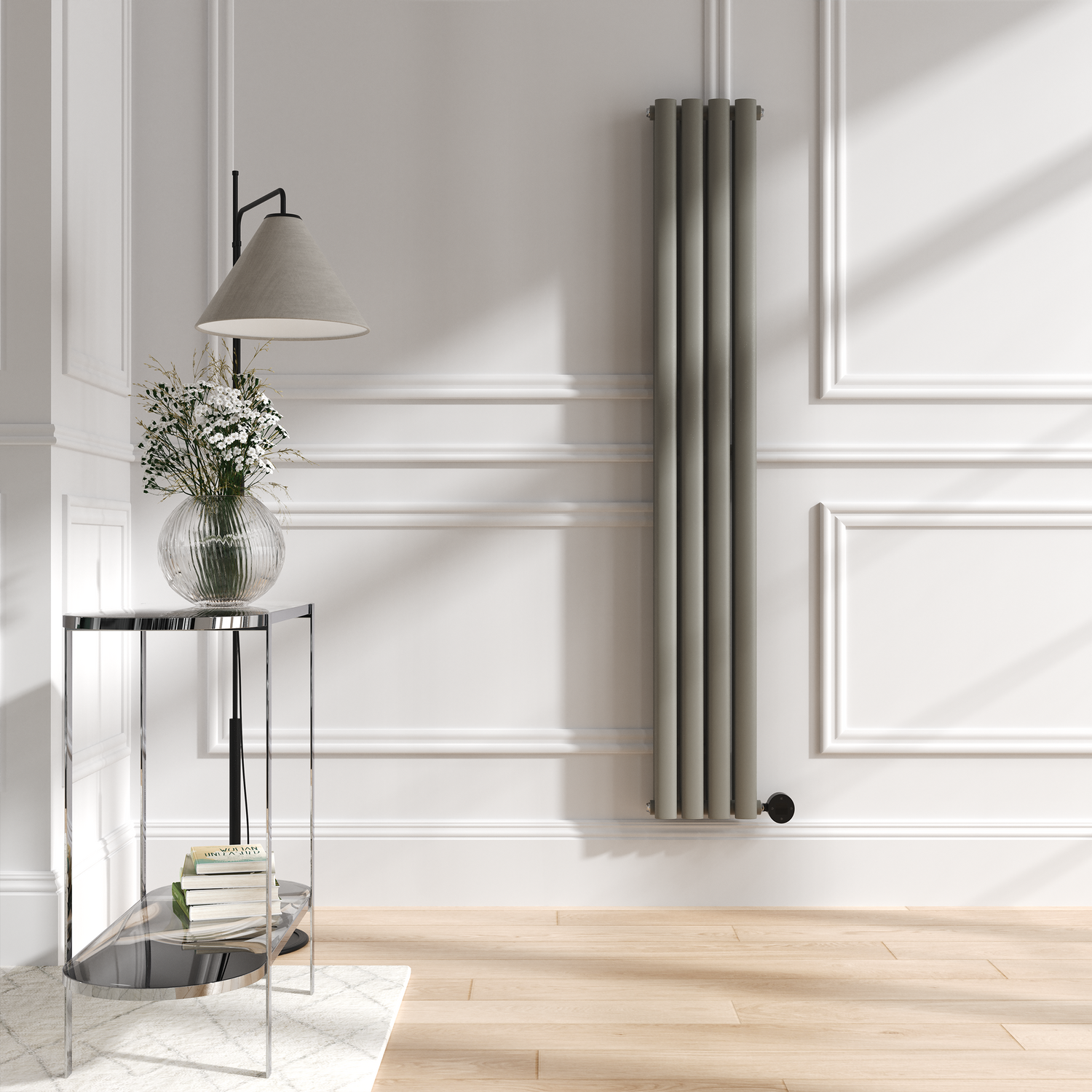 Electriq Grey Smoked Stone Vertical Smart Electric Radiator With Wi-Fi Thermostat - 1.2Kw - H1600xw236 - Bathroom Safe