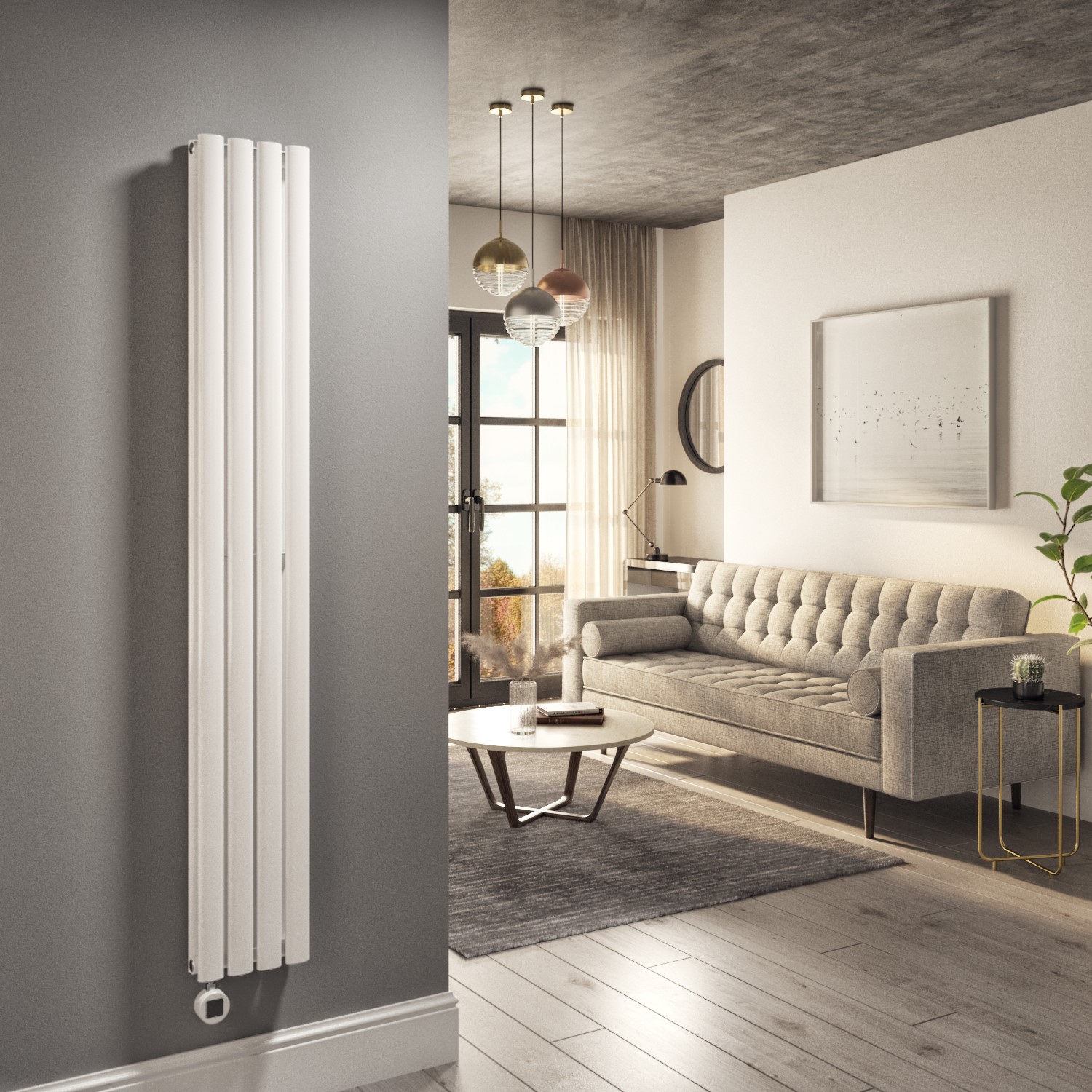 Electriq White Vertical Smart Electric Radiator With Wi-Fi Thermostat - 1200W - Double Panel H1600xw236mm - Bathroom Safe