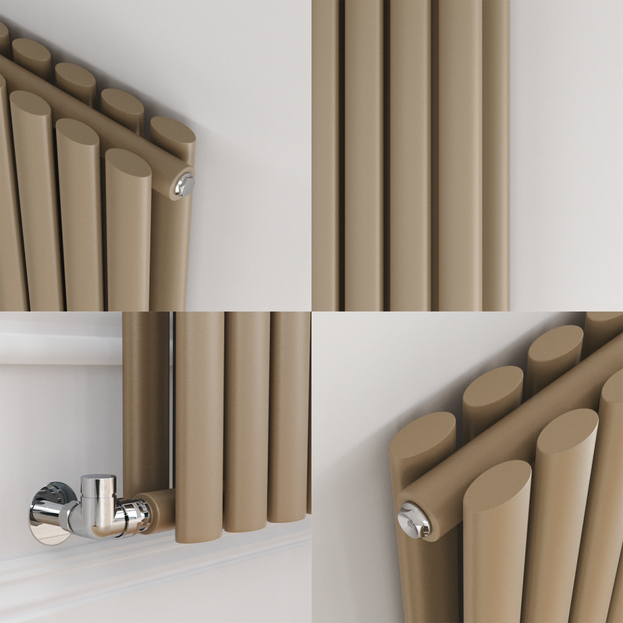 Sorrento Beige grey Vertical Oval Designer Radiator 1600x236mm Double Panel 2234 BTU