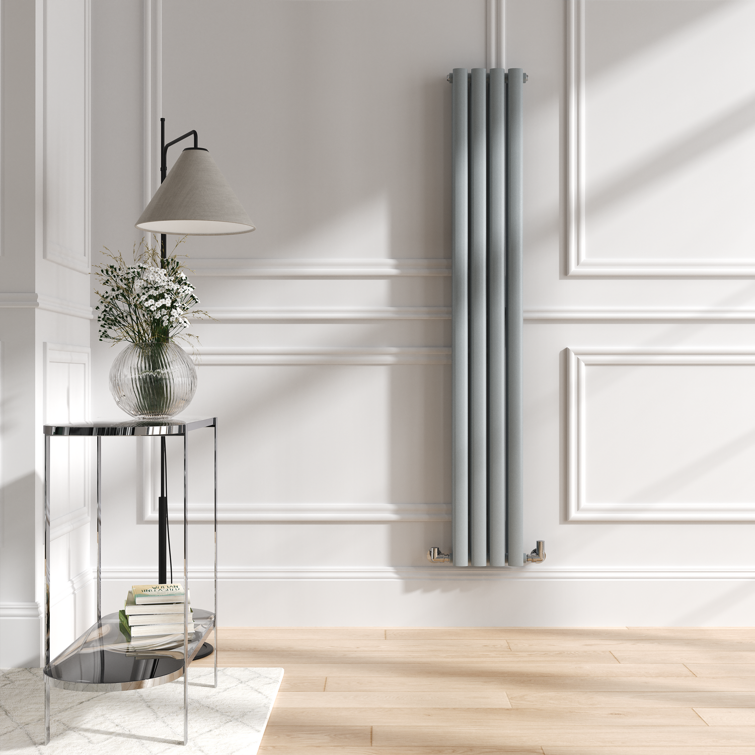Sorrento Salt & Pepper Vertical Oval Designer Radiator 1600X236mm Double Panel 2234 Btu