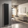 Midnight Black Electric Vertical Designer Radiator 1.2kW with Wifi Thermostat - Double Panel H1600xW354mm - IPX4 Bathroom Safe