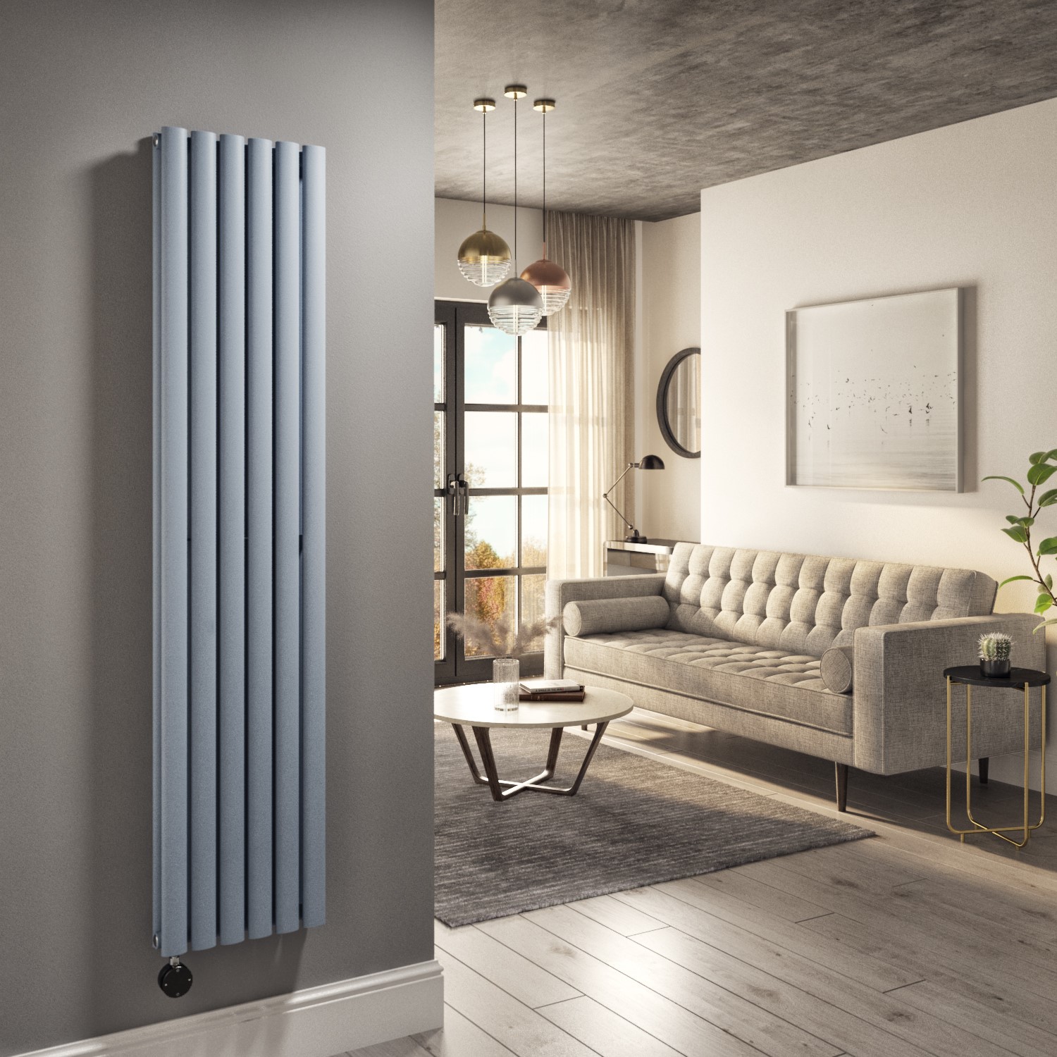 Photos - Radiator Electriq Light Grey Electric Vertical Designer  1.2kW with Wifi Thermostat - Double Panel H1600xW354mm - IPX4 Bathroom Safe L 