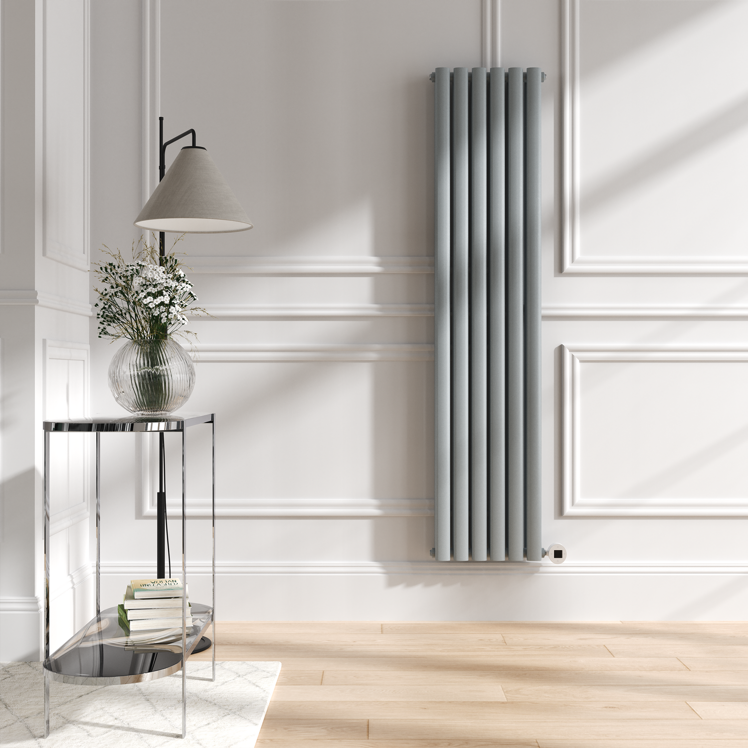 Electriq Grey Salt & Pepper Vertical Smart Electric Radiator With Wi-Fi Thermostat - 1.2Kw - H1600xw354 - Bathroom Safe