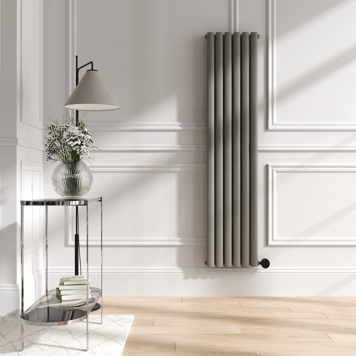 Electriq Grey Smoked Stone Vertical Smart Electric Radiator With Wi-Fi Thermostat - 1.2Kw - H1600xw354 - Bathroom Safe