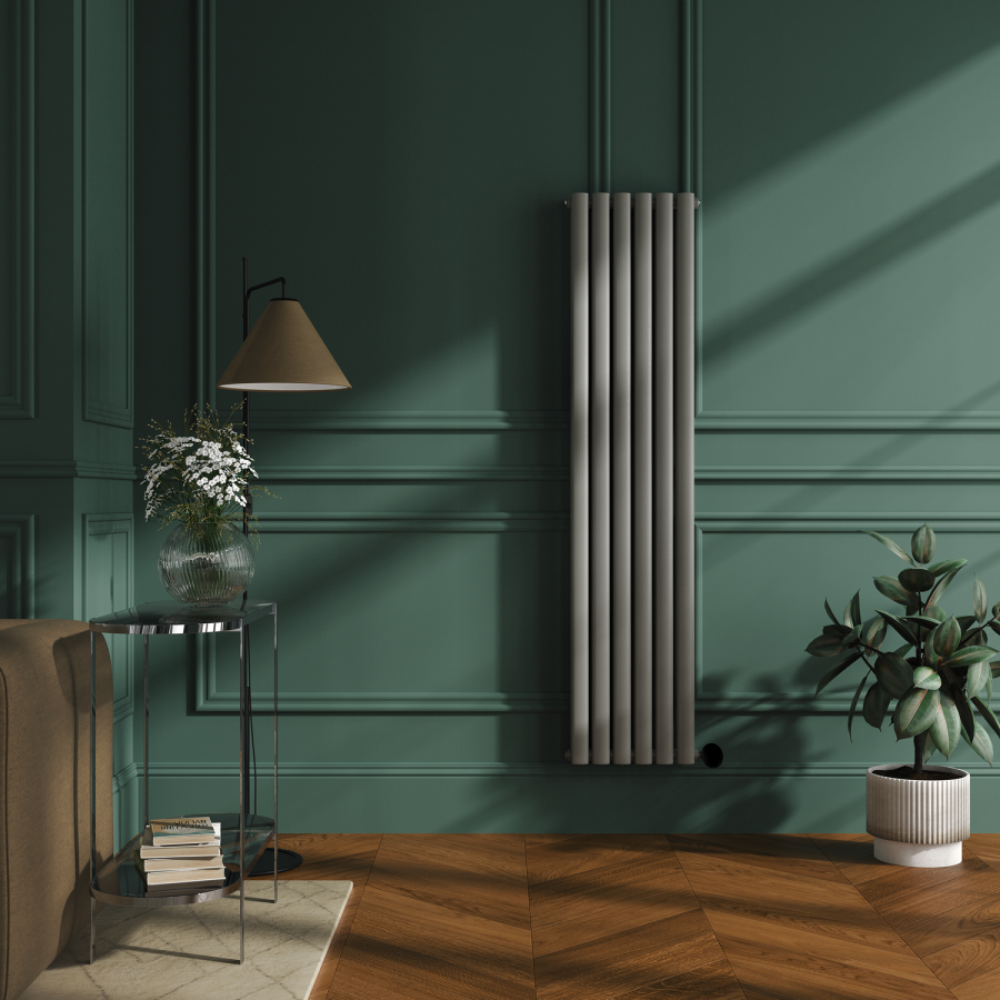 Smoked Stone Vertical Smart Electric Radiator with Wi-Fi Thermostat - 1.2KW - H1600xW354 - Bathroom Safe