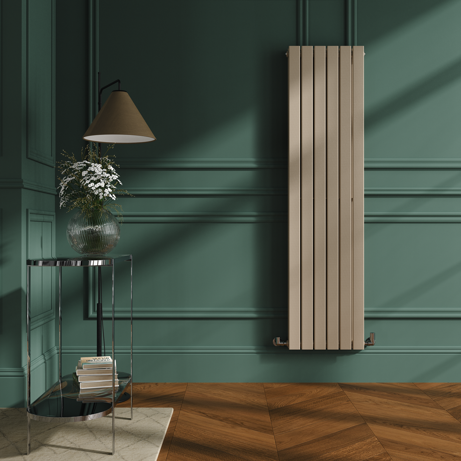 Riace Cleopatra Vertical Flat Designer Radiator 1600X408mm Double Panel 3687 Btu VD6-1600-CLCF - Image 2
