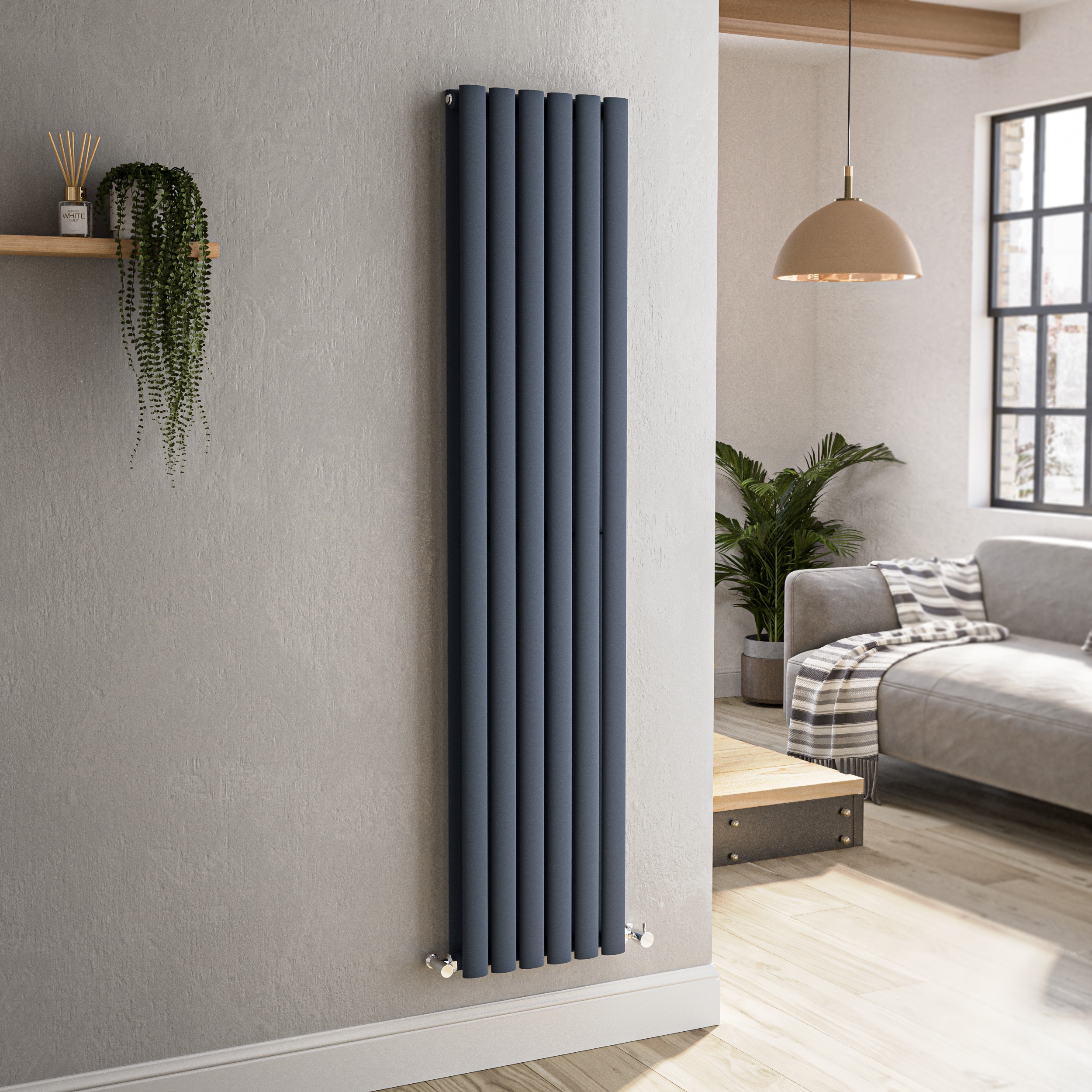 Sorrento Anthracite Vertical Oval Designer Radiator 1600X354mm Double Panel 3351 Btu