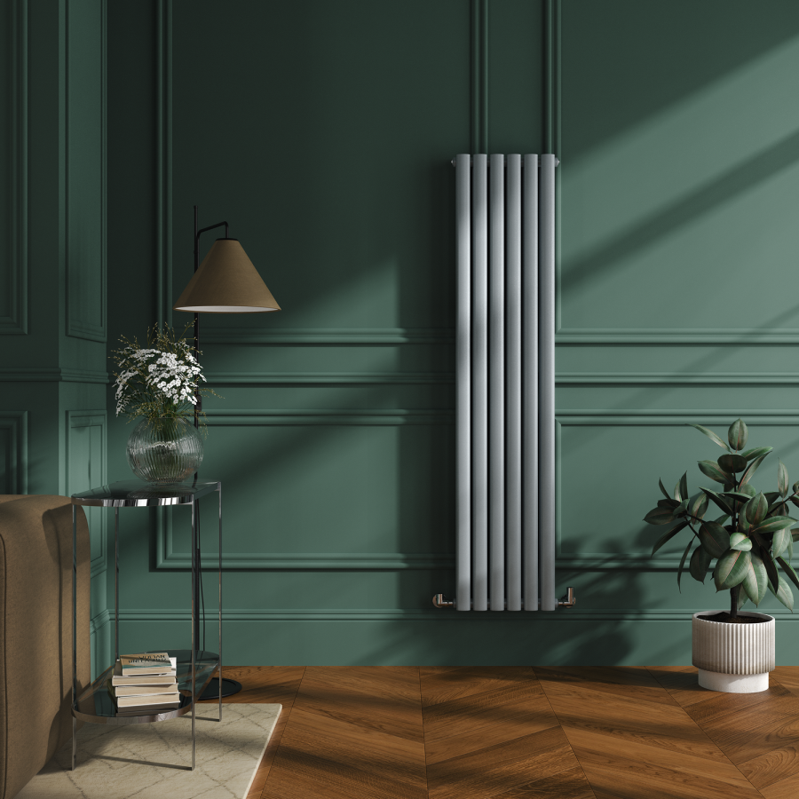 Sorrento Salt & Pepper Vertical Oval Designer Radiator 1600x354mm Double Panel 3351 BTU