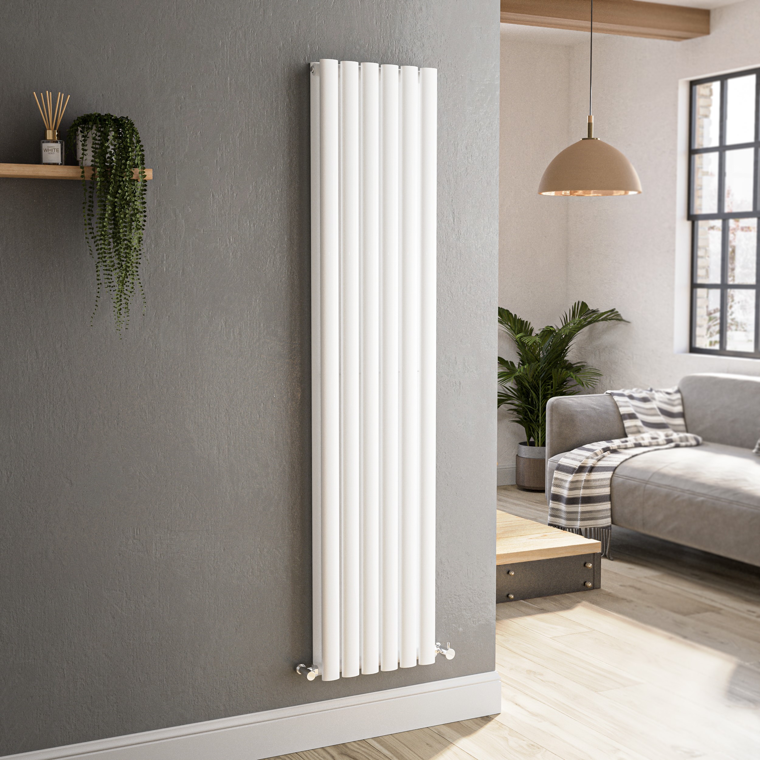 Sorrento White Vertical Oval Designer Radiator 1600X354mm Double Panel 3351 Btu