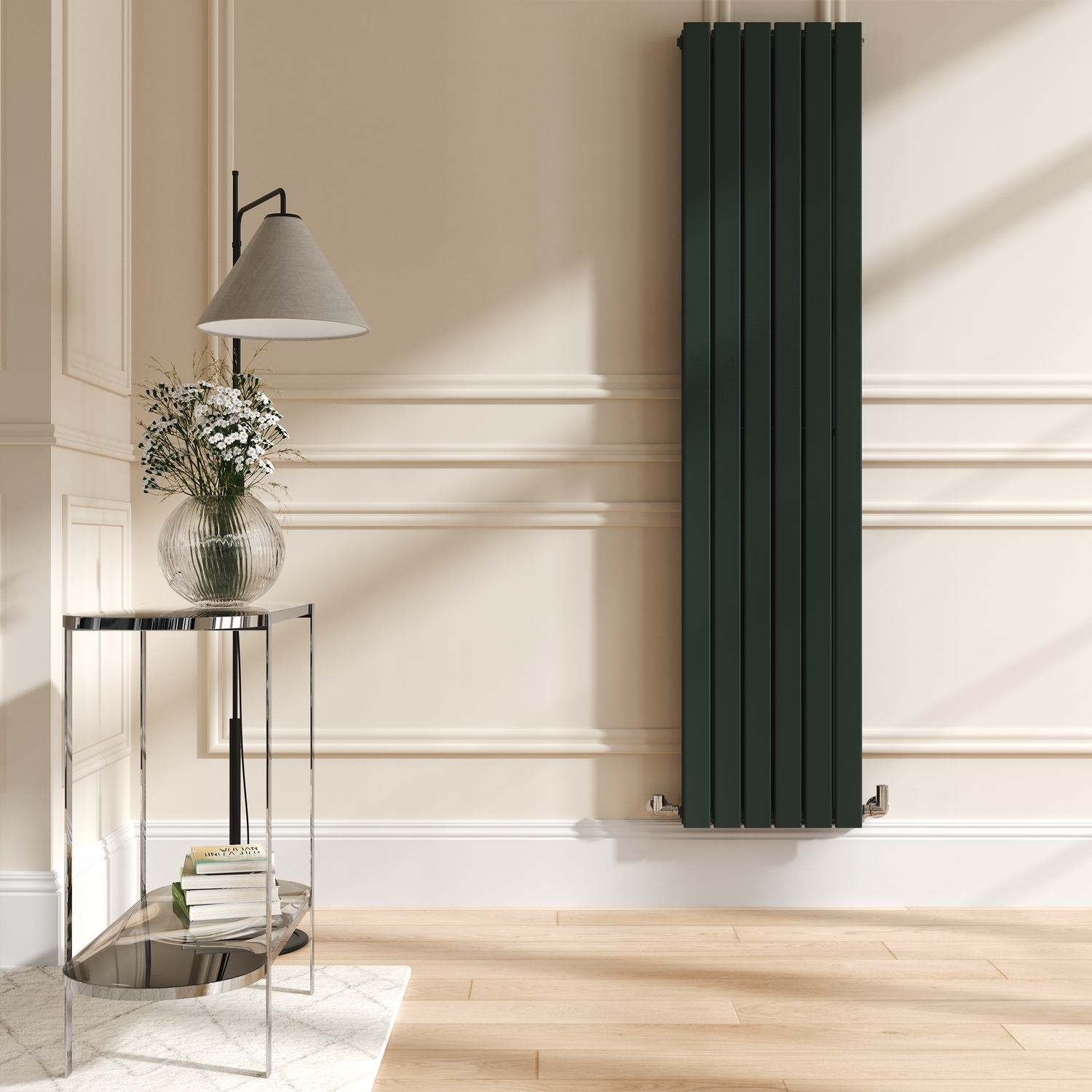 Riace Evergreen Vertical Flat Designer Radiator 1800X408mm Double Panel 4168 Btu VD6-1800-EGCF - Image 2
