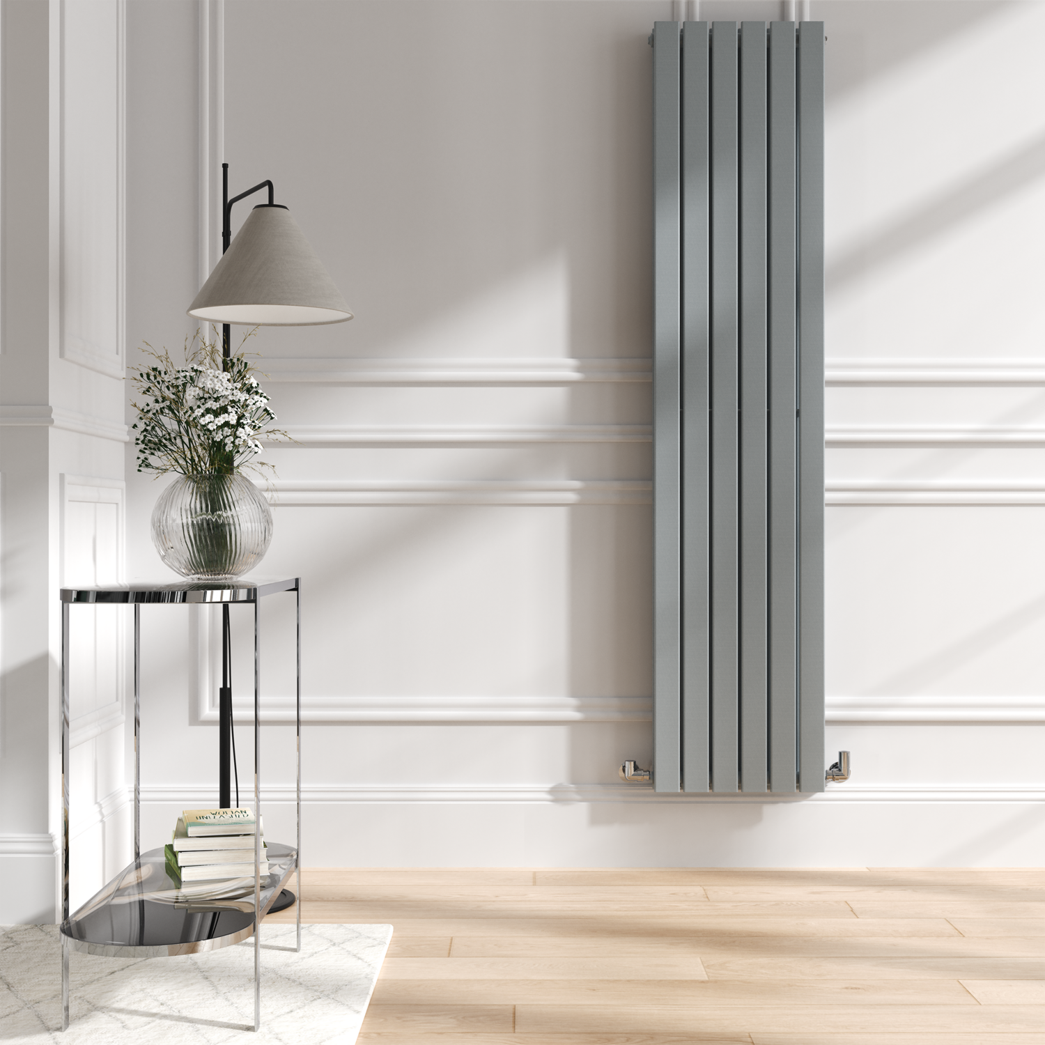 Riace Grey Salt & Pepper Vertical Flat Designer Radiator 1800X408mm Double Panel 4168 Btu - Image 2
