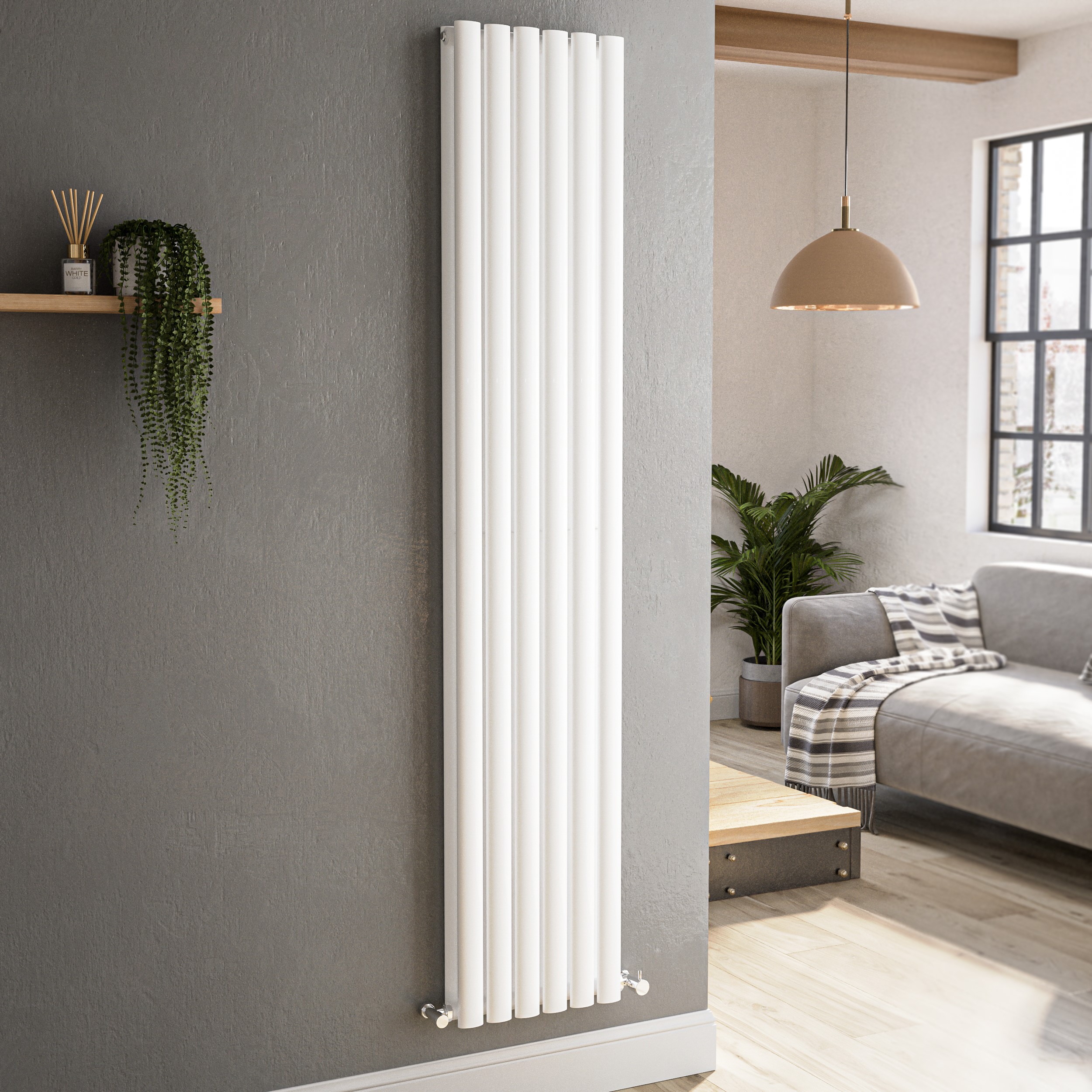 Sorrento White Vertical Oval Designer Radiator 1800X354mm Double Panel 3737 Btu