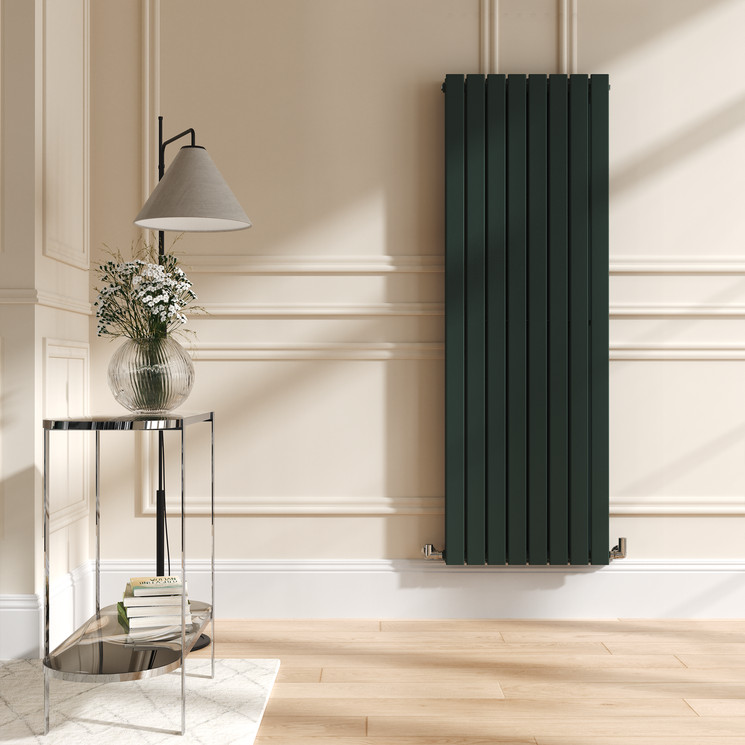 Riace Green Ever Vertical Flat Designer Radiator 1600X544mm Double Panel 4916 Btu