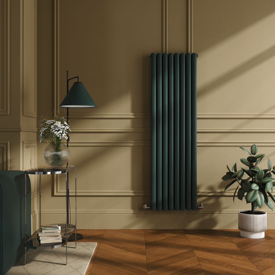 Sorrento Evergreen Vertical Oval Designer Radiator 1600x472mm Double Panel 4468 BTU